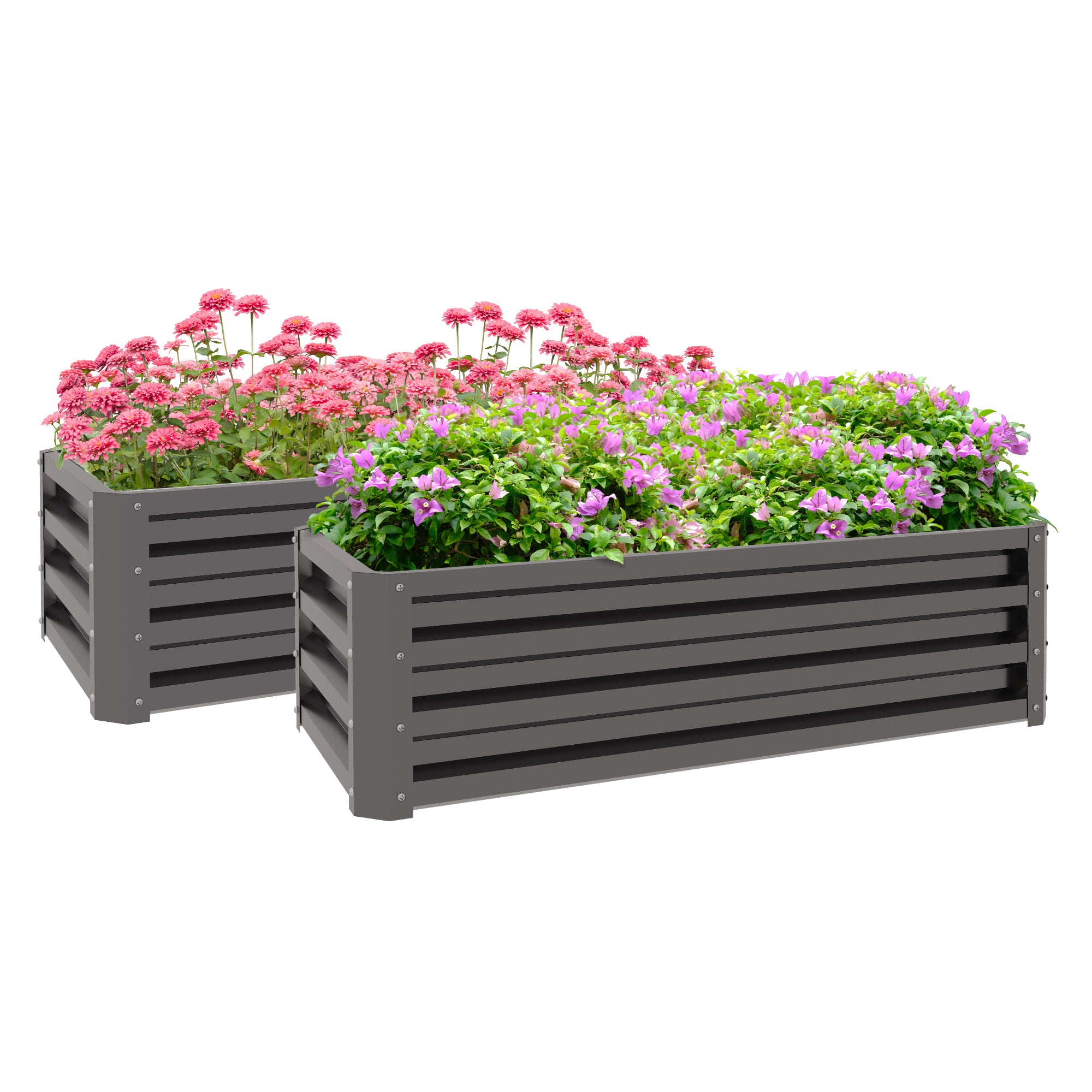 Outsunny Steel Raised Beds for Garden, Outdoor Planter Box, Set of 2, for Flowers, Herbs and Vegetables, Dark Grey - North Peak Garden Furniture