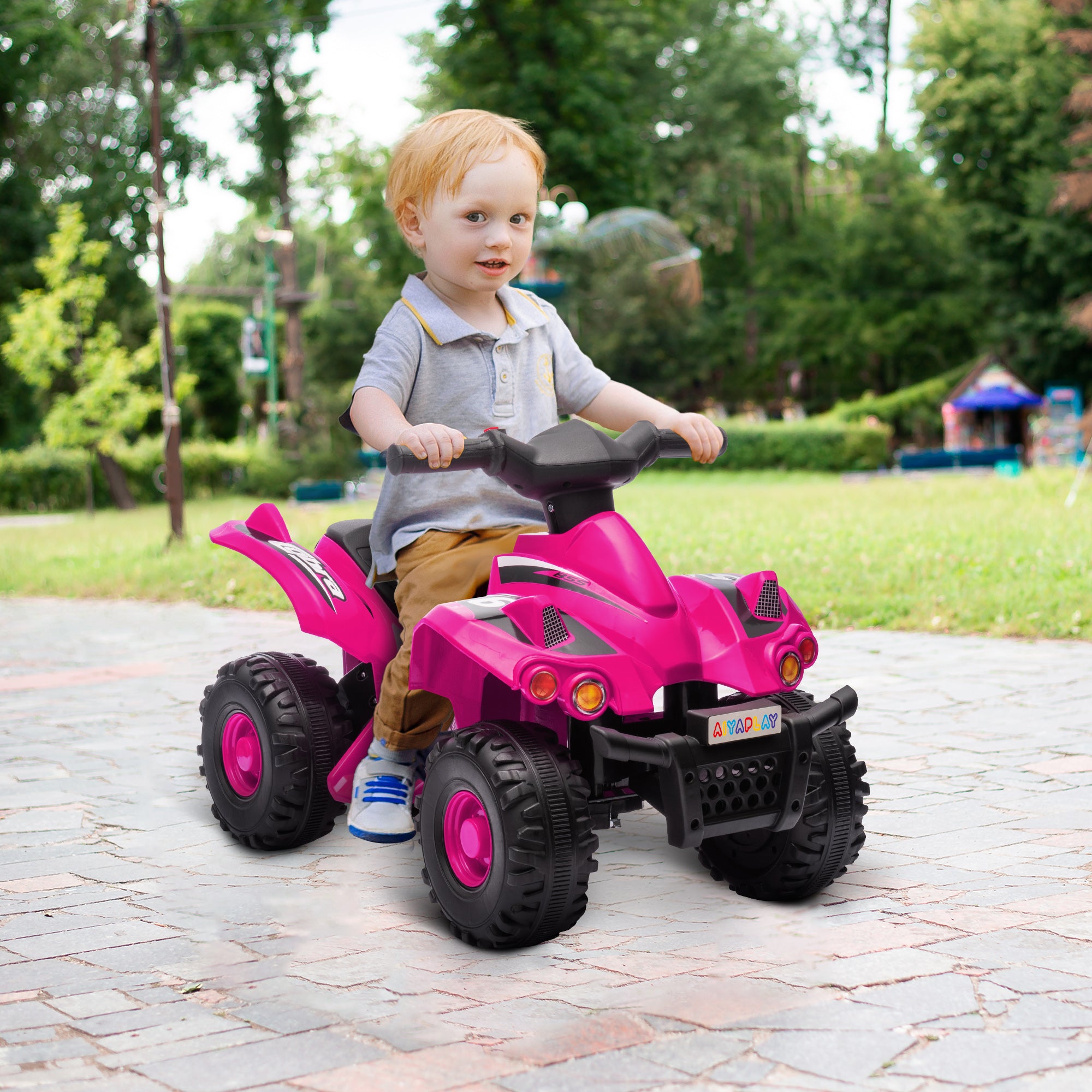 AIYAPLAY 6V Kids Electric Quad Bike w/ Music, Forward Function, for 2-6 Years, Pink - North Peak Garden Furniture