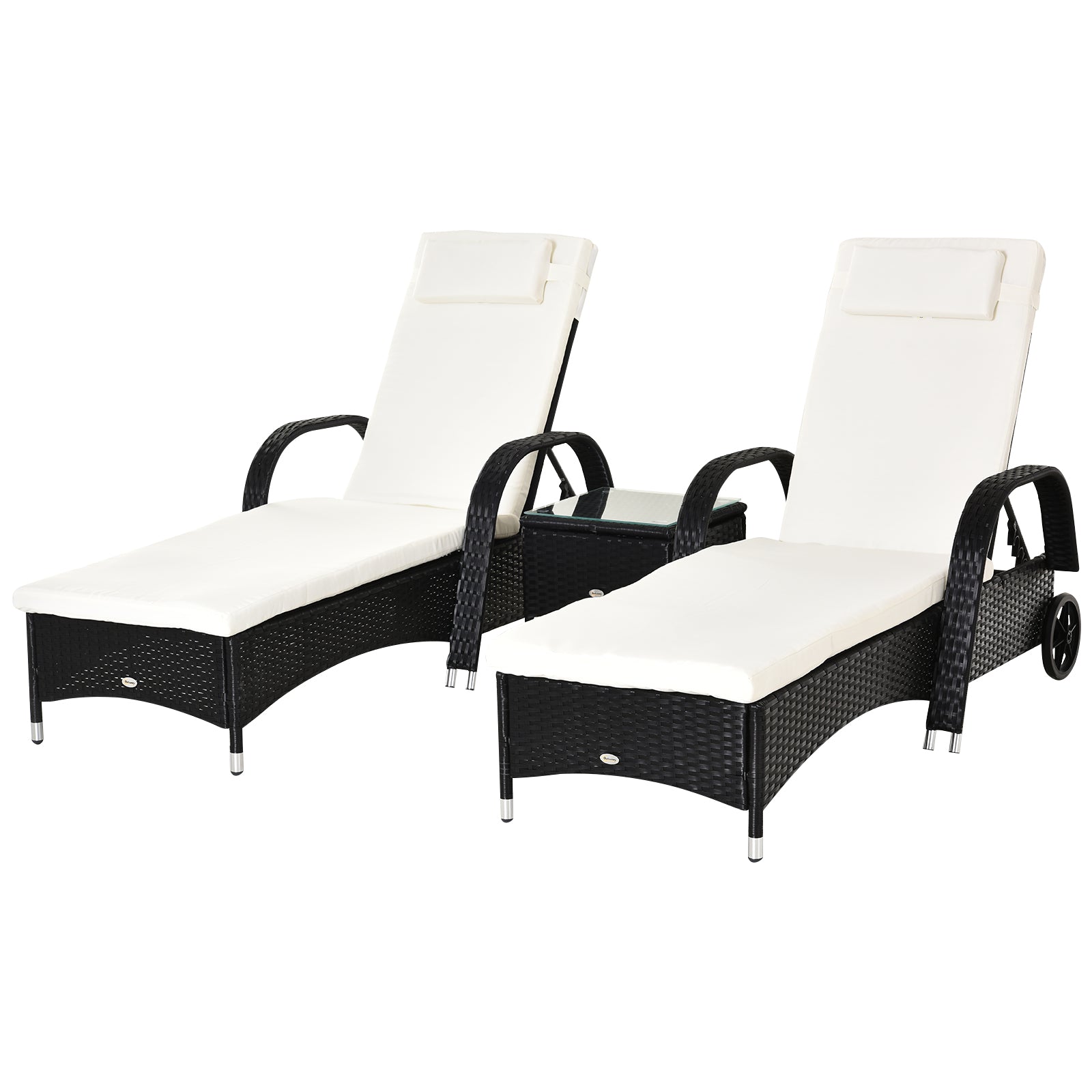 Outsunny 2 Seater Rattan Sun Lounger Set with Side Table Black - North Peak Garden Furniture