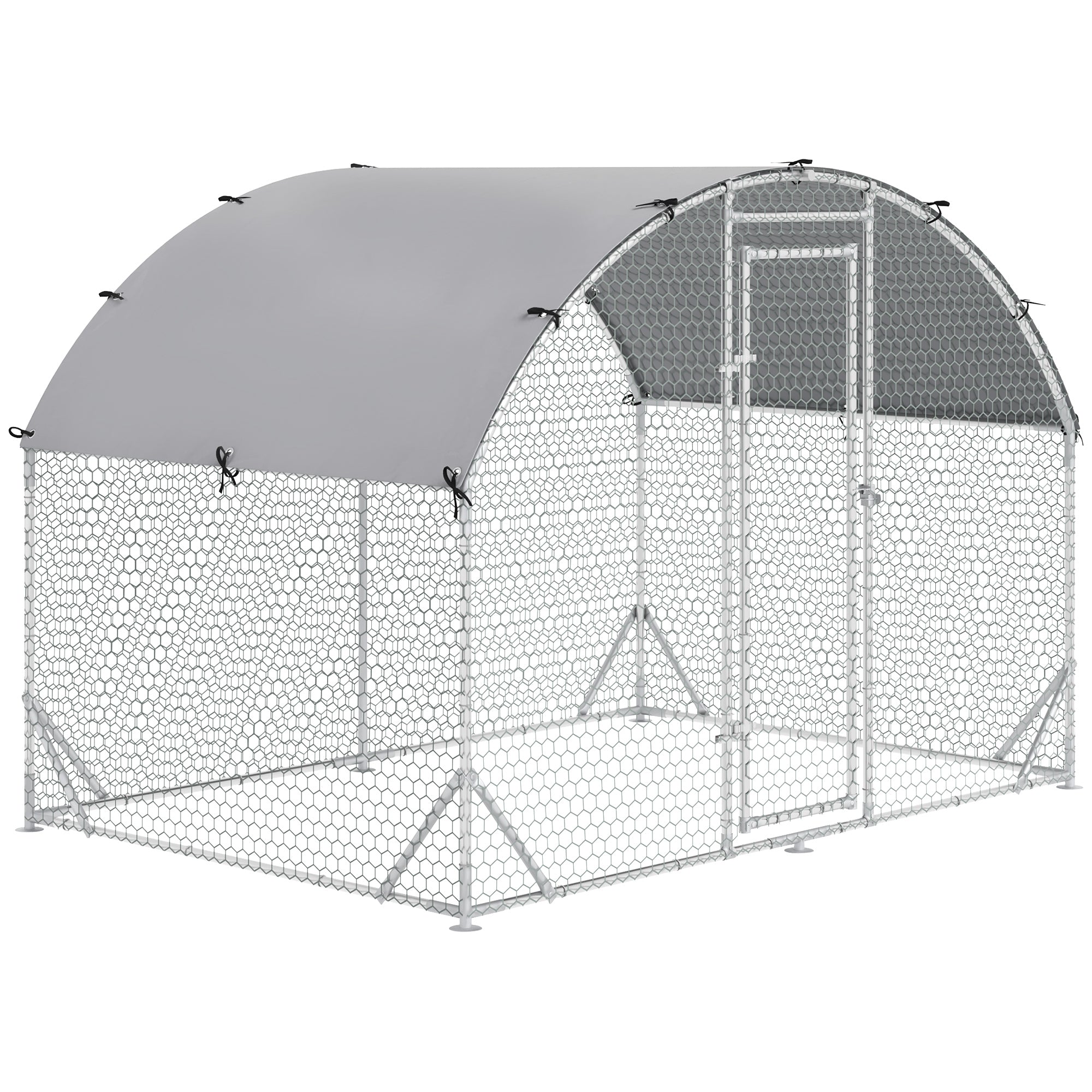 PawHut Walk In Chicken Run Galvanised Chicken Coop Hen Poultry House Cage Rabbit Hutch Pet Playpen Garden with Water-Resist Cover, 2.8 x 1.9 x 2m - North Peak Garden Furniture