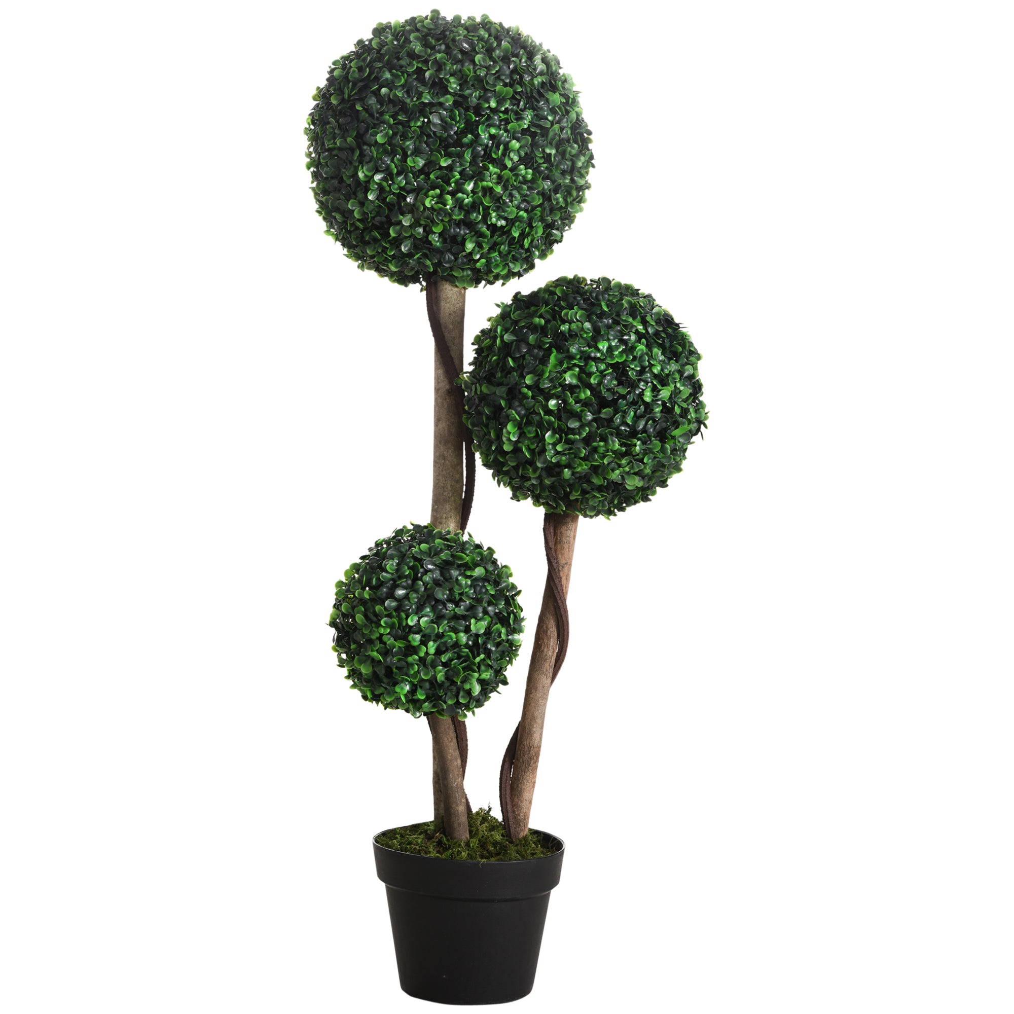 HOMCOM Decorative Artificial Plant Boxwood Ball Topiary Tree in Pot Fake Plant for Home Indoor Outdoor Decor, 90 cm, Dark Green - North Peak Garden Furniture