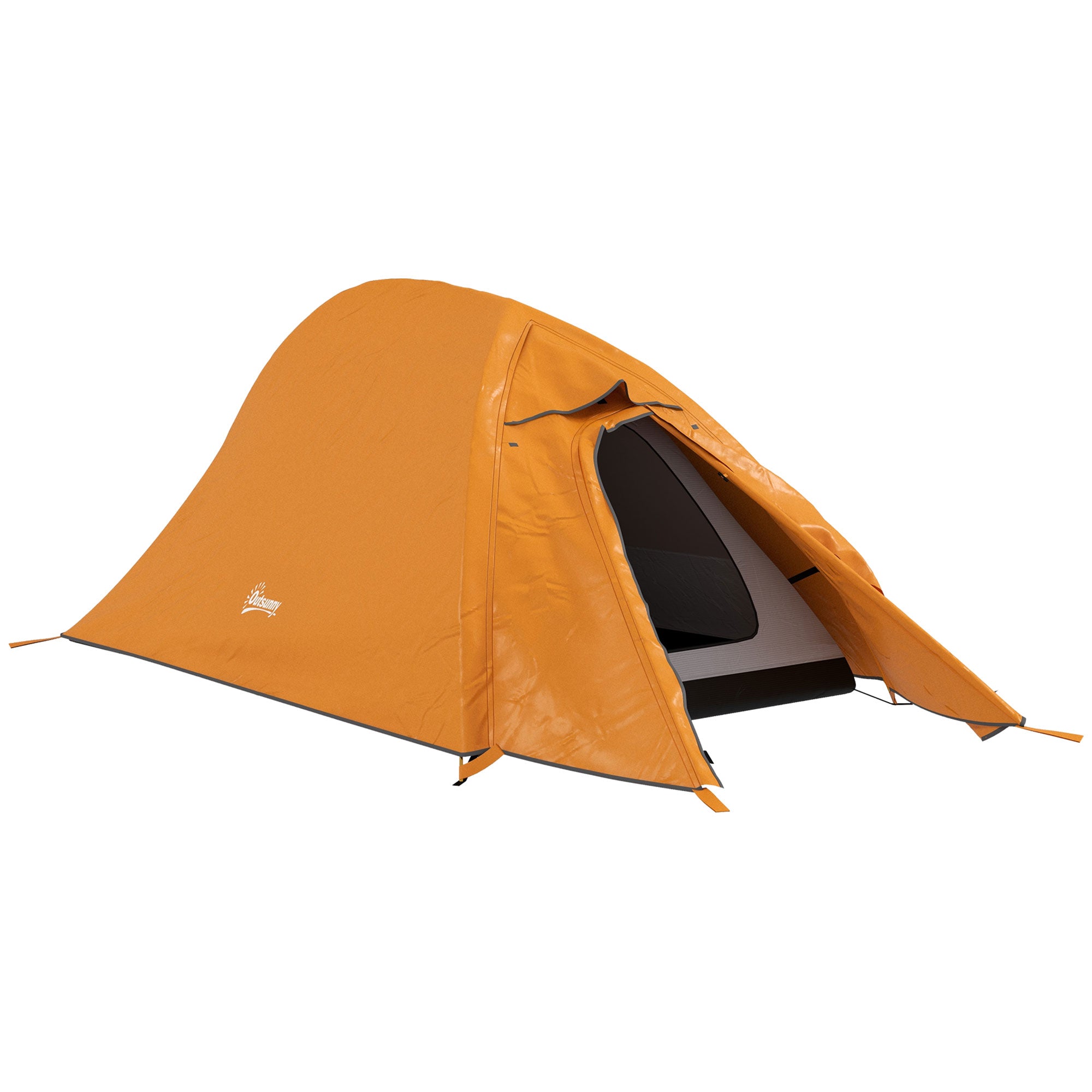 Outsunny Double Layer Camping Tent, 1-2 Man Backpacking Tent with Carry Bag, 2000mm Waterproof and Lightweight, Orange - North Peak Garden Furniture