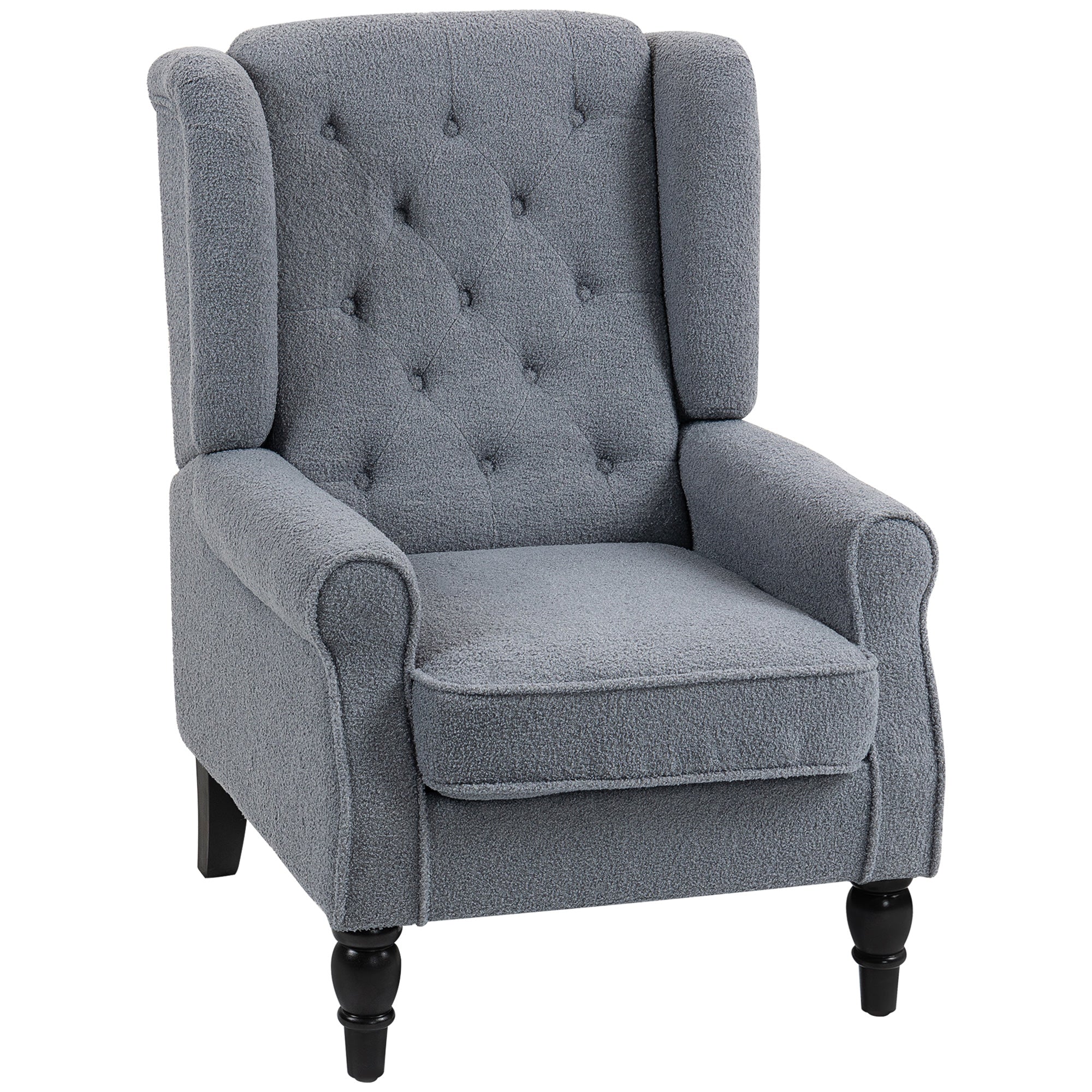 HOMCOM Wingback Accent Chair, Retro Upholstered Button Tufted Occasional Chair for Living Room and Bedroom, Grey