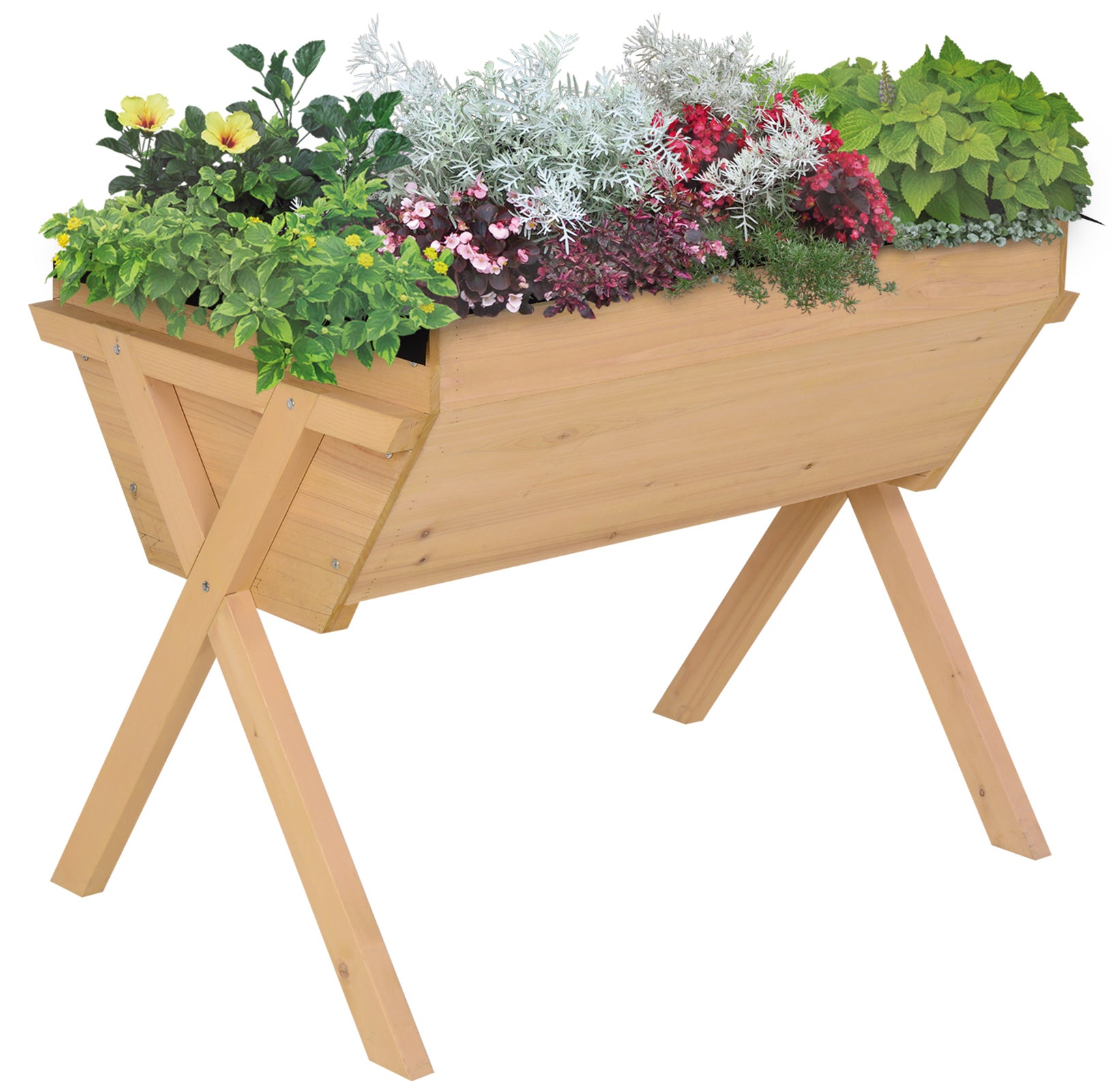 Outsunny Large Fir Wood Raised Plant Stand Oak Tone - North Peak Garden Furniture