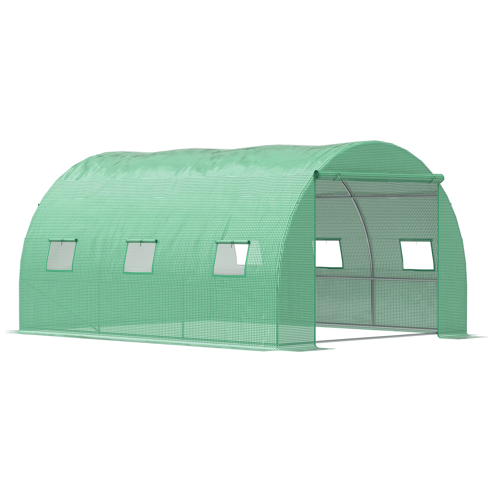 Outsunny Walk-in Polytunnel Greenhouse, Outdoor Garden Tunnel Greenhouse Tent with Zipped Roll-Up Door and 6 Mesh Windows, 4 x 3M - North Peak Garden Furniture