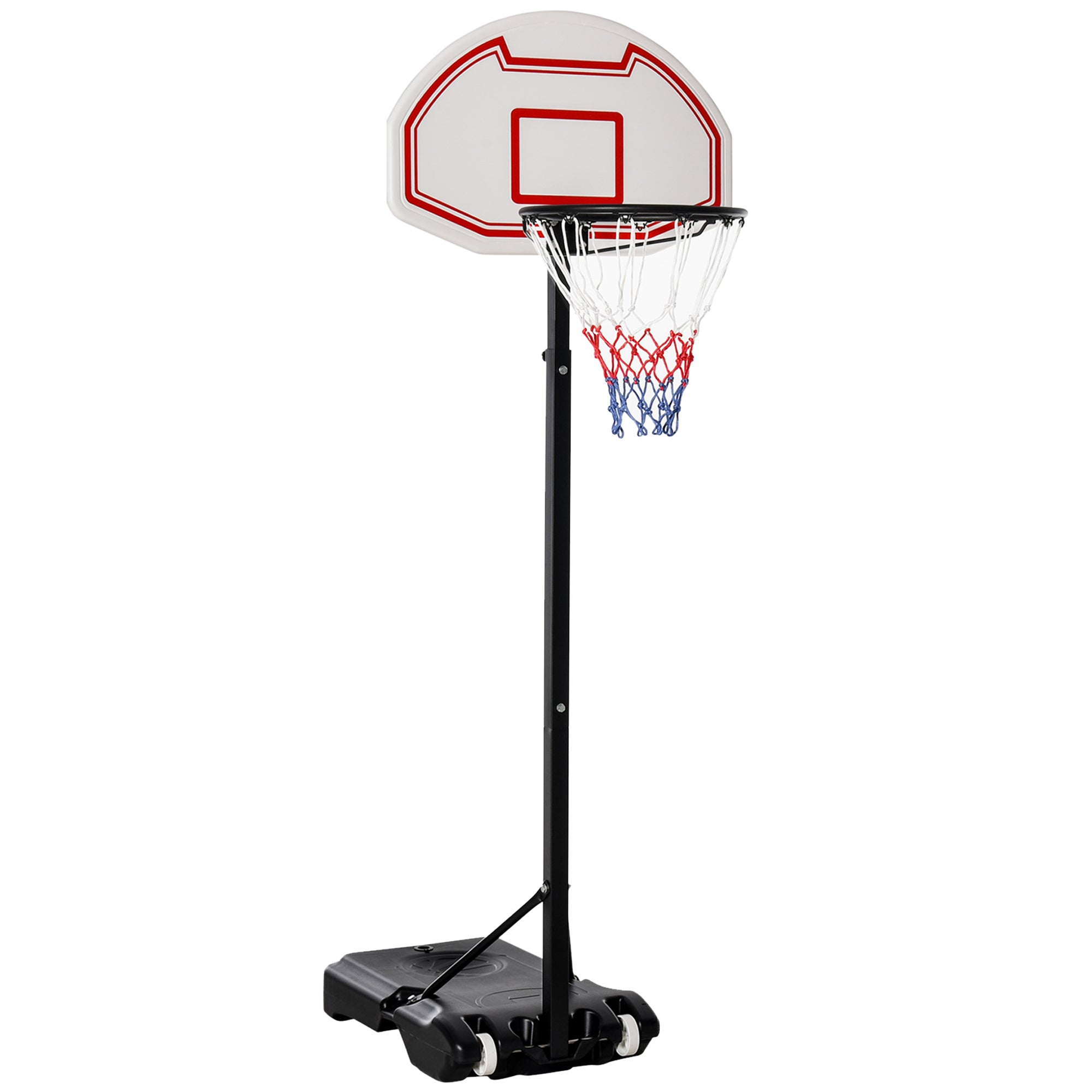 HOMCOM Portable Basketball Hoop Stand Freestanding Sports System Adjustable Height 1.55-2.1M on Wheels for Teenagers Adults, White - North Peak Garden Furniture