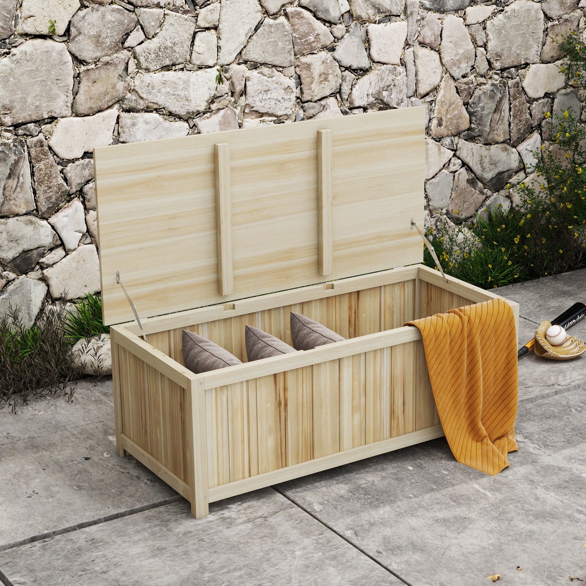 Outsunny 172 Litre Outdoor Storage Box, Wooden terrace Box Garden Storage Container, Natural