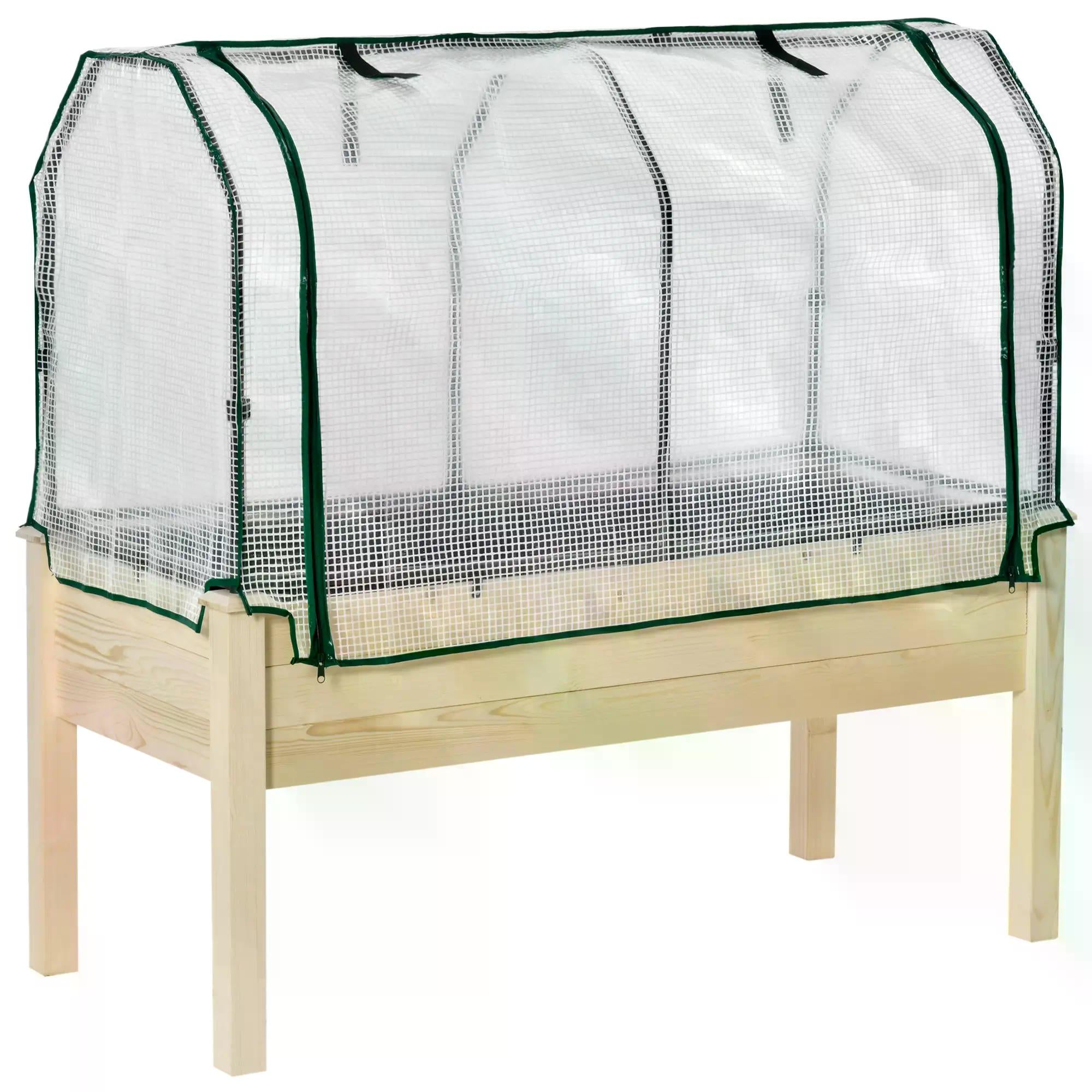 Outsunny Raised Garden Bed Outdoor Elevated Wood Planter Box w/ PE Cover, Natural - North Peak Garden Furniture
