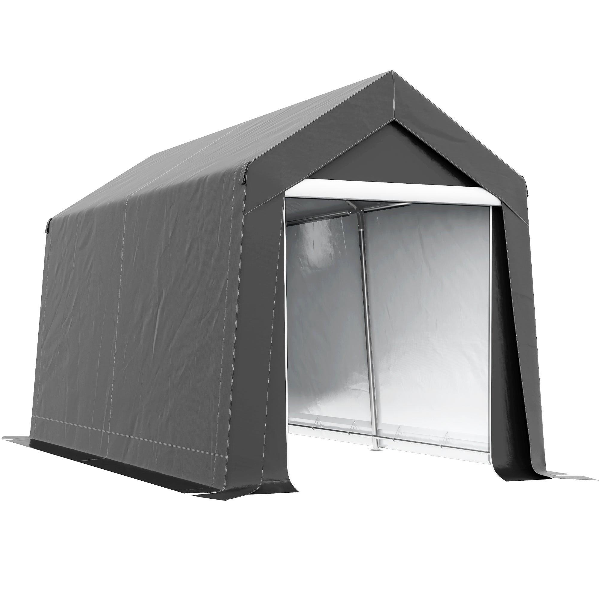 Outsunny 3.6 x 2.1m Portable Outdoor Shed, with Window - Dark Grey - North Peak Garden Furniture