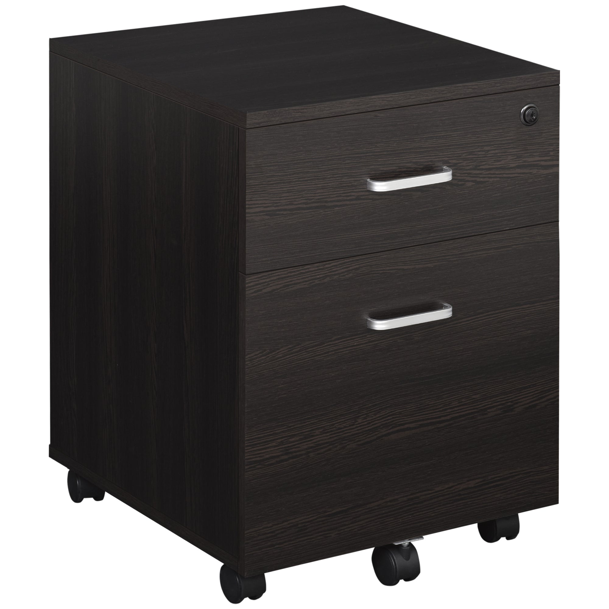 Vinsetto 2-Drawer Locking Office Filing Cabinet w/ 5 Wheels Rolling Storage Hanging Legal Letter Files Cupboard Home Organisation Black Wood Grain - North Peak Garden Furniture