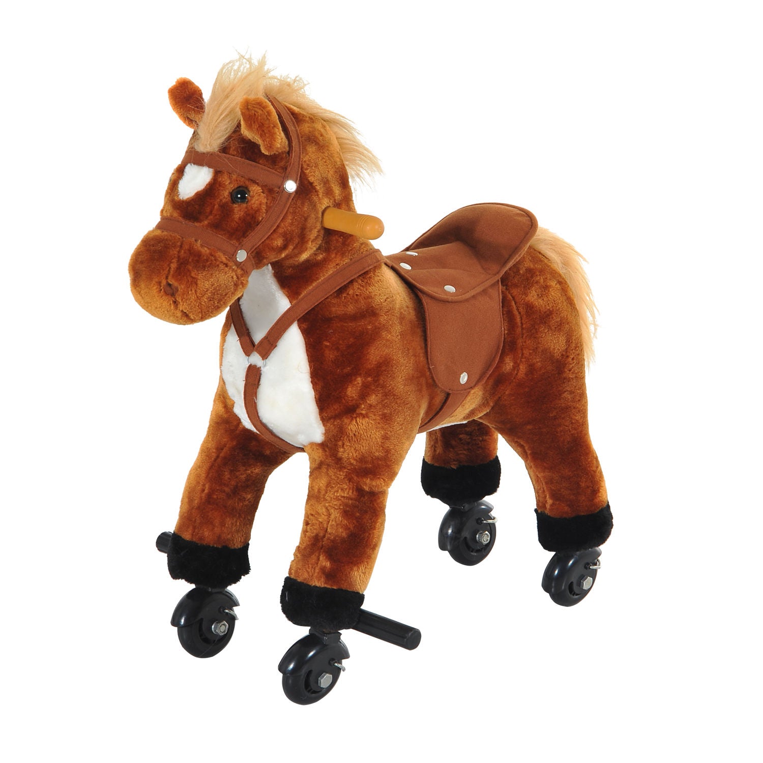 HOMCOM Rocking Horse Kids Ride on Walking Horse Animal Pony Wheeled Riding Plush Toy w/Sound for 3 Years and Up (Brown) - North Peak Garden Furniture
