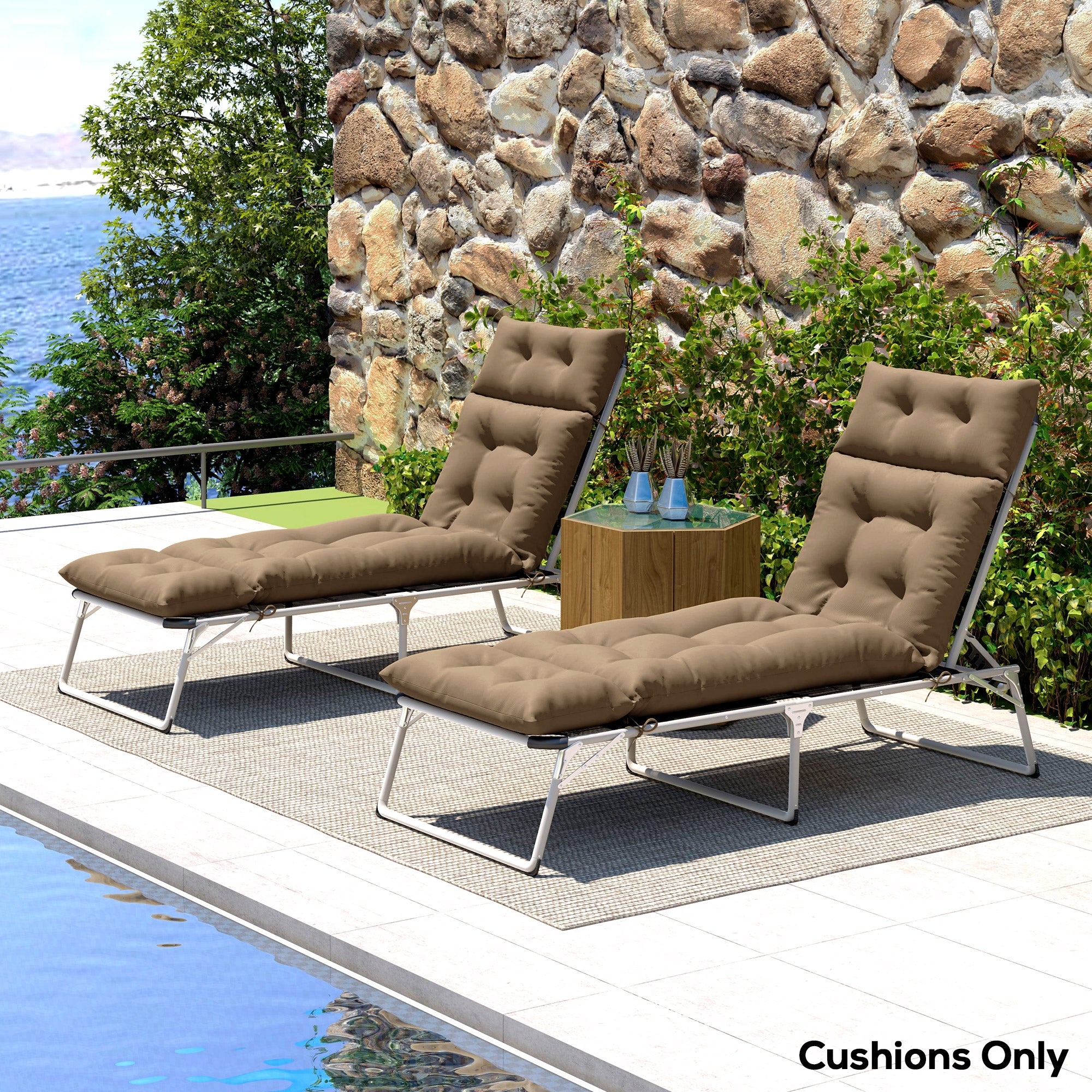 Outsunny Set of Two 190 x 56cm Sun Lounger Cushions - Khaki - North Peak Garden Furniture