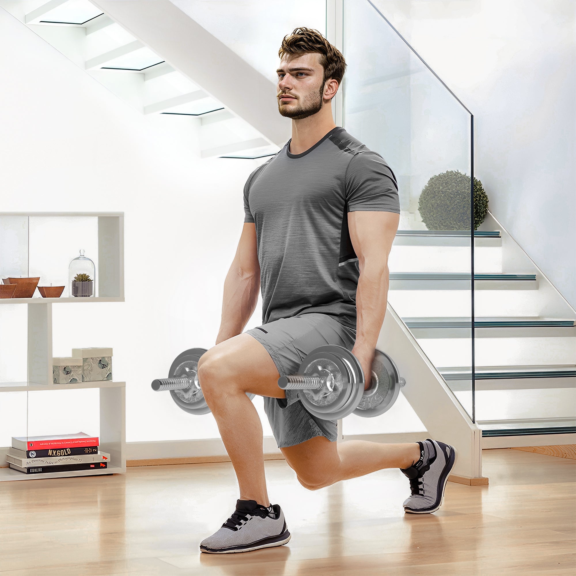 SPORTNOW 20kg Adjustable Weights Dumbbells Set, 2-in-1 Dumbbells and Barbell with Non-slip Handle, Free Weights Set for Home Gym Weight Lifting and Strength Training - North Peak Garden Furniture