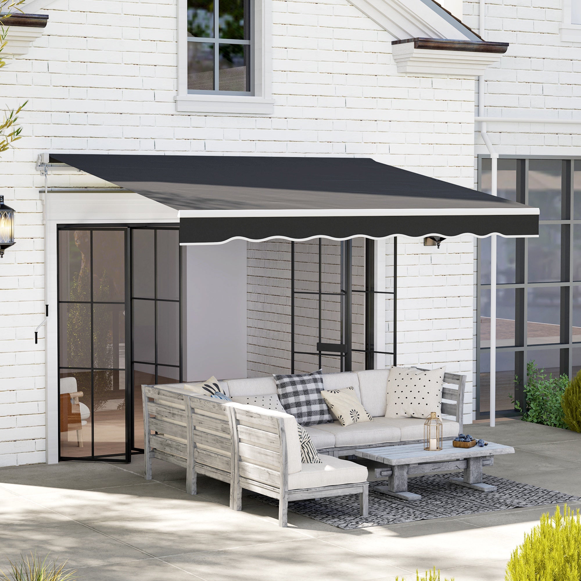 Outsunny Garden Retractable Awning - Black - North Peak Garden Furniture