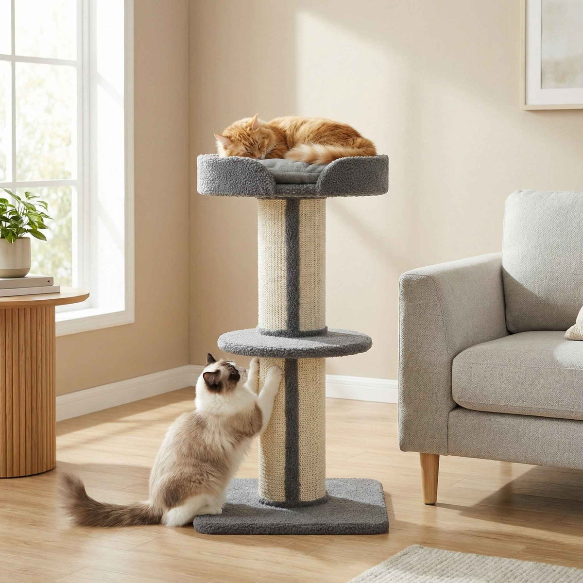 PawHut 91cm Cat Tower Scratching Posts Cat Tree for Indoor Cats Kitten Activity Centre Grey