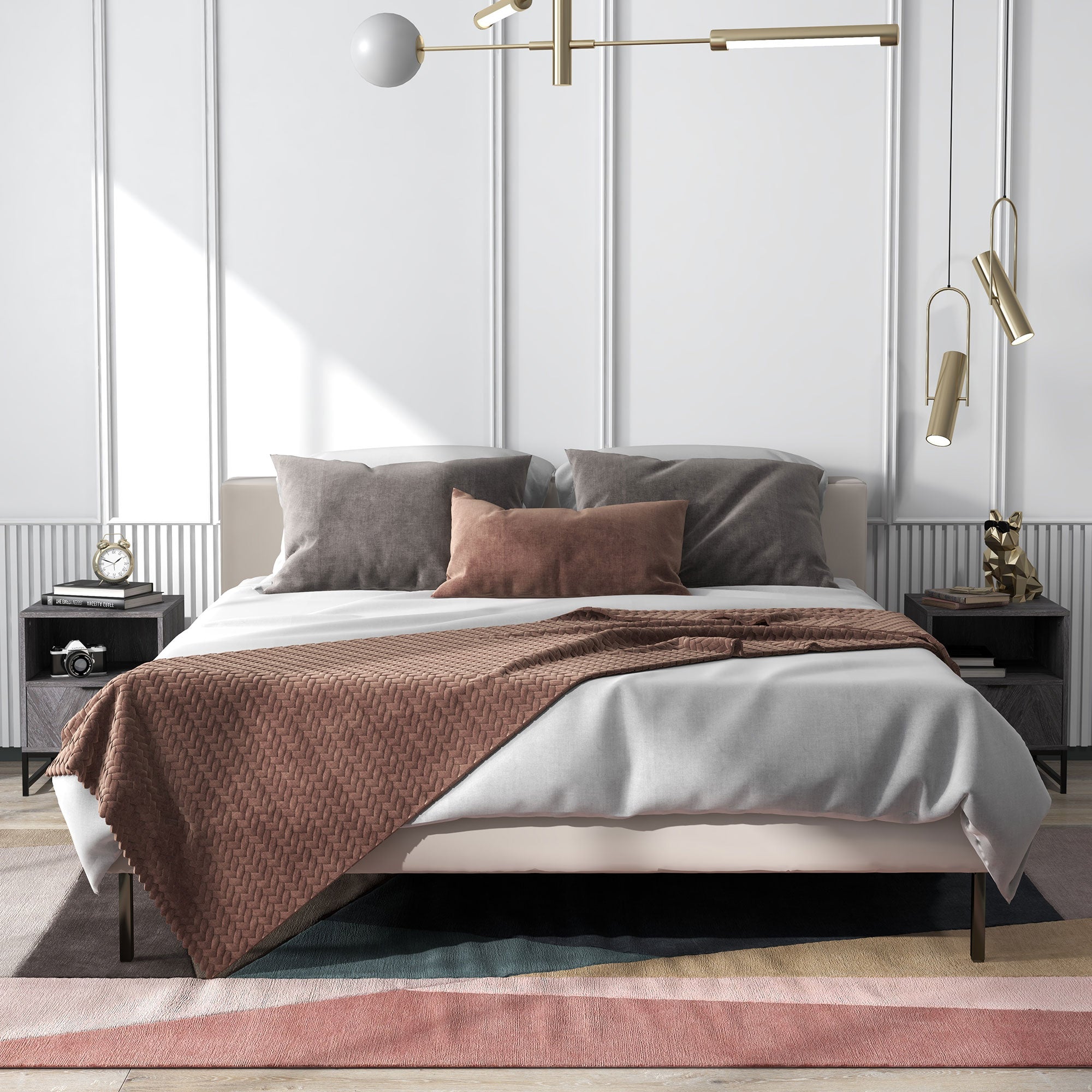 HOMCOM Bedside Table with Drawer and Shelf, Side End Table with Steel Legs for Living Room, Bedroom, Set of 2, Dark Grey - North Peak Garden Furniture