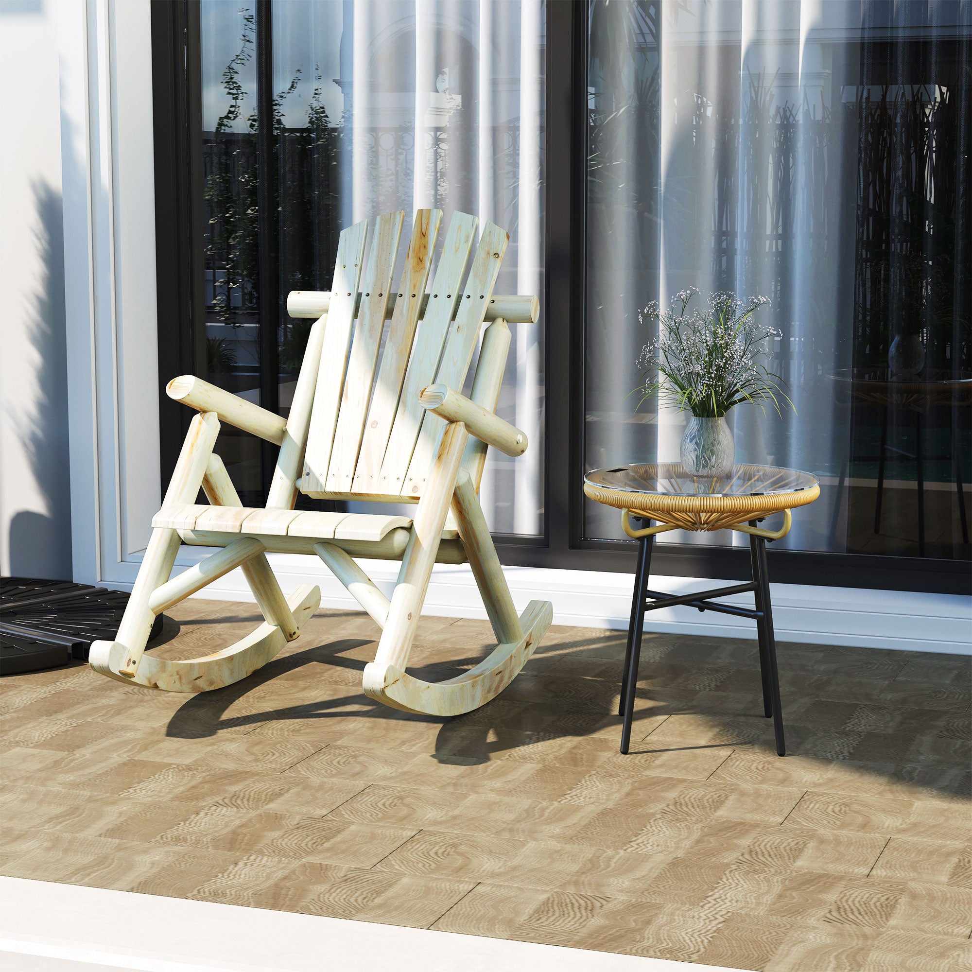 Outsunny Adirondack Chair Cedar Wood Ergonomic Rocking Chair Porch Rocker Garden Traditional - Burlywood - North Peak Garden Furniture