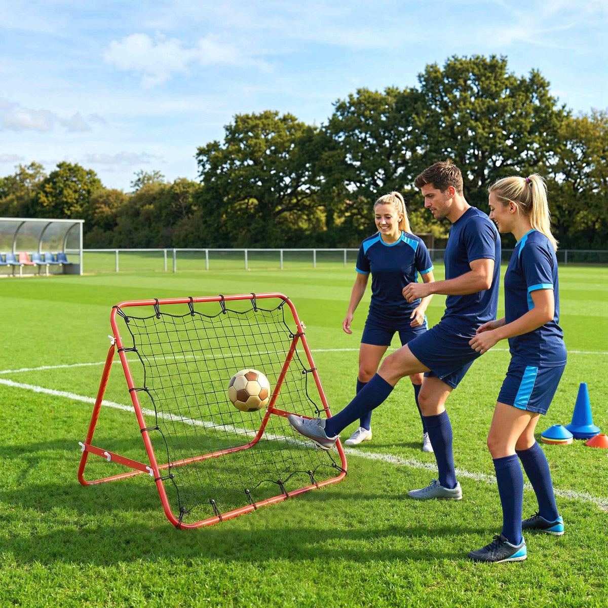 HOMCOM Rebounder Net, Practise Kickback Goal, for Teens, Adults Training - Red