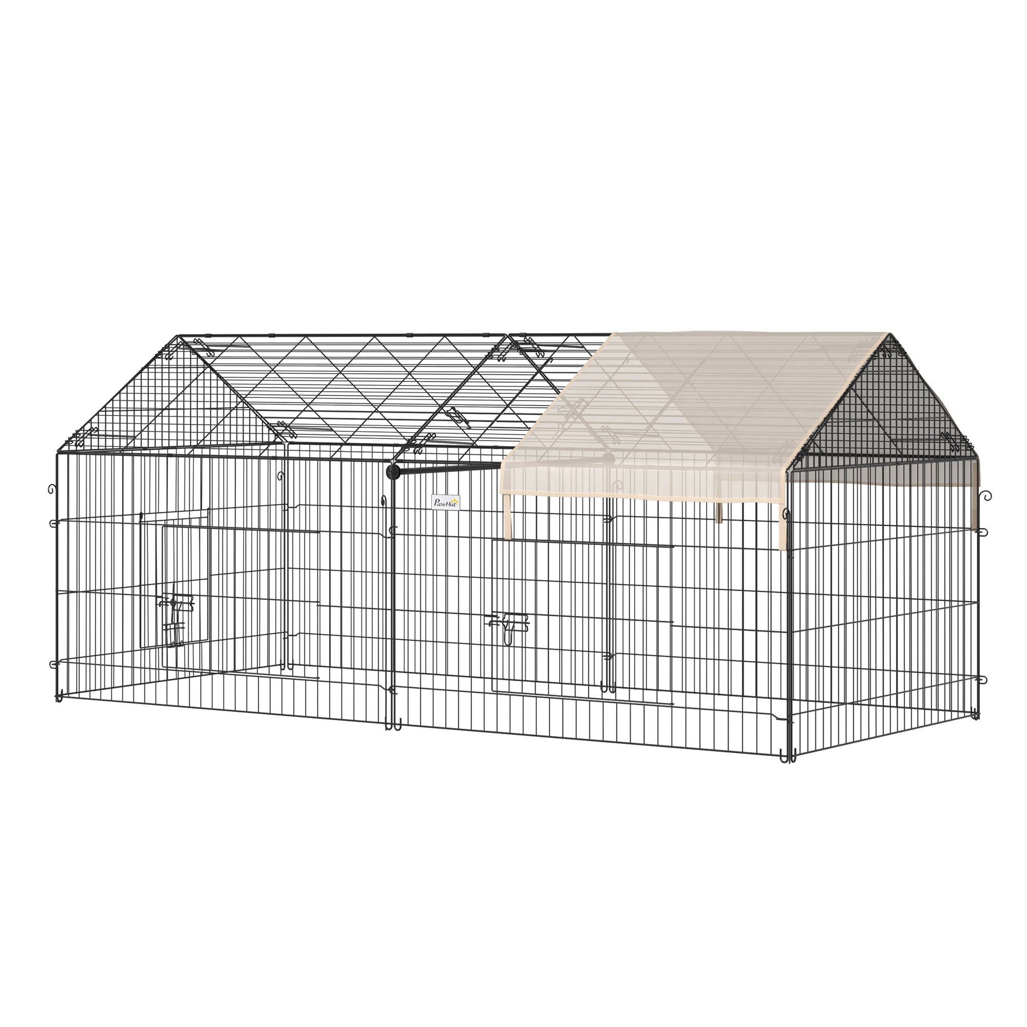 PawHut Metal Chicken Run Coop with Water-Resistant Cover for Bunny, Guinea Pig, Easy to Store & Set-up, Beige - North Peak Garden Furniture