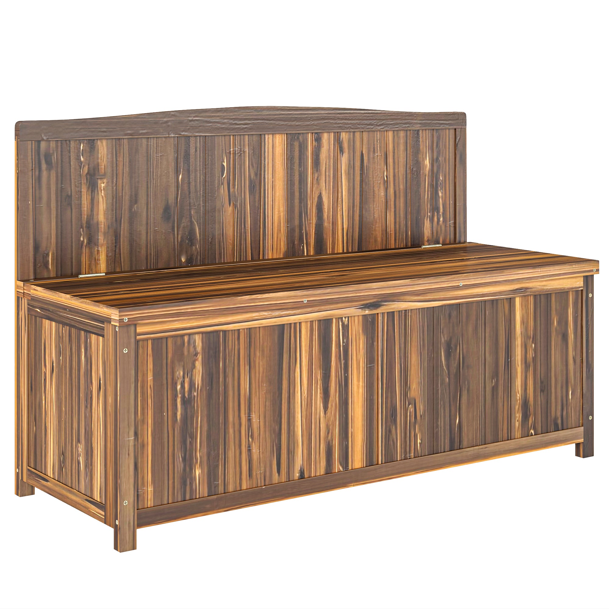 Outsunny Wood Storage Bench for Patio Furniture, Outdoor Garden Seating Tools, Brown - North Peak Garden Furniture