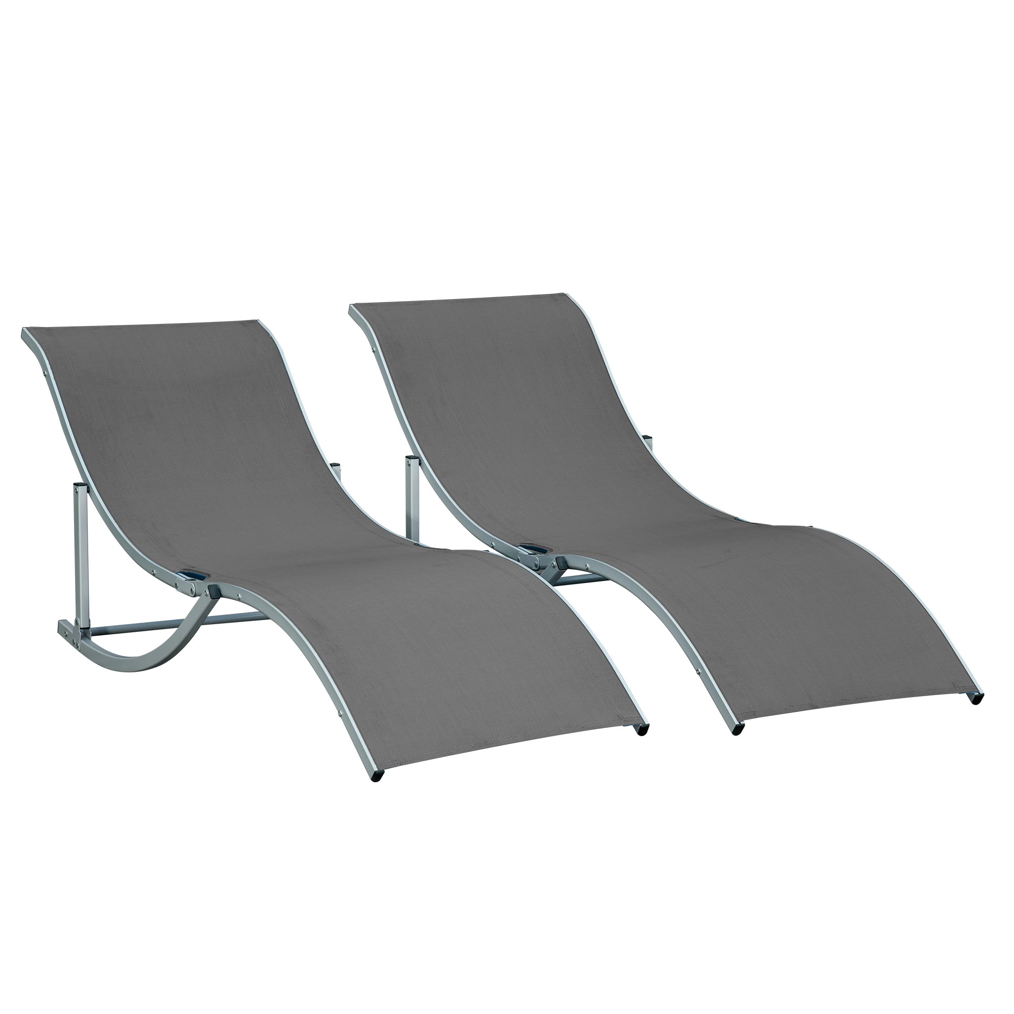 Outsunny Set of 2 S-shaped Foldable Lounge Chair Sun Lounger Reclining Outdoor Chair for Patio Beach Garden, Grey - North Peak Garden Furniture