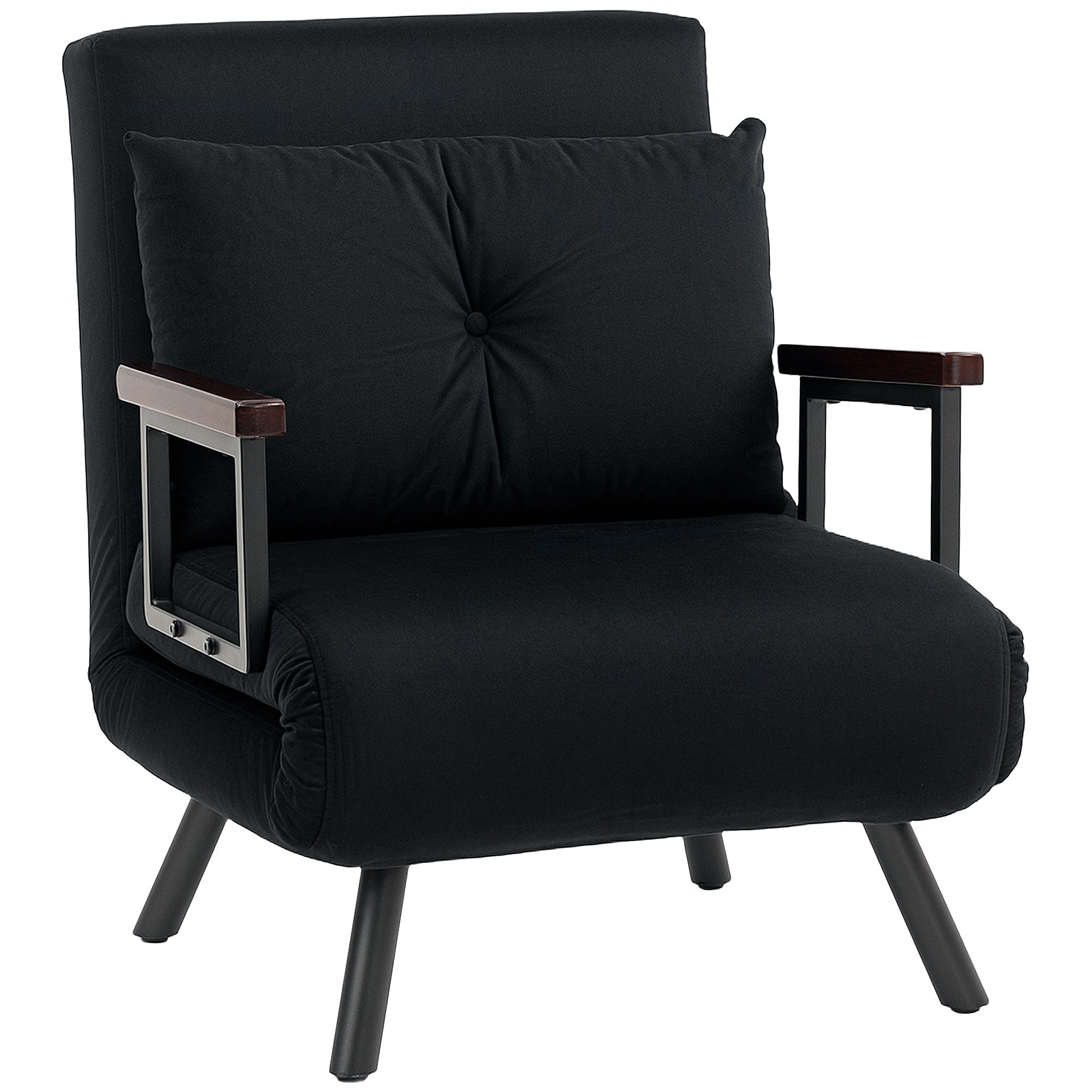 HOMCOM 4-in-1 Velvet-Feel Single Chair Bed, with Pillow - Black - North Peak Garden Furniture