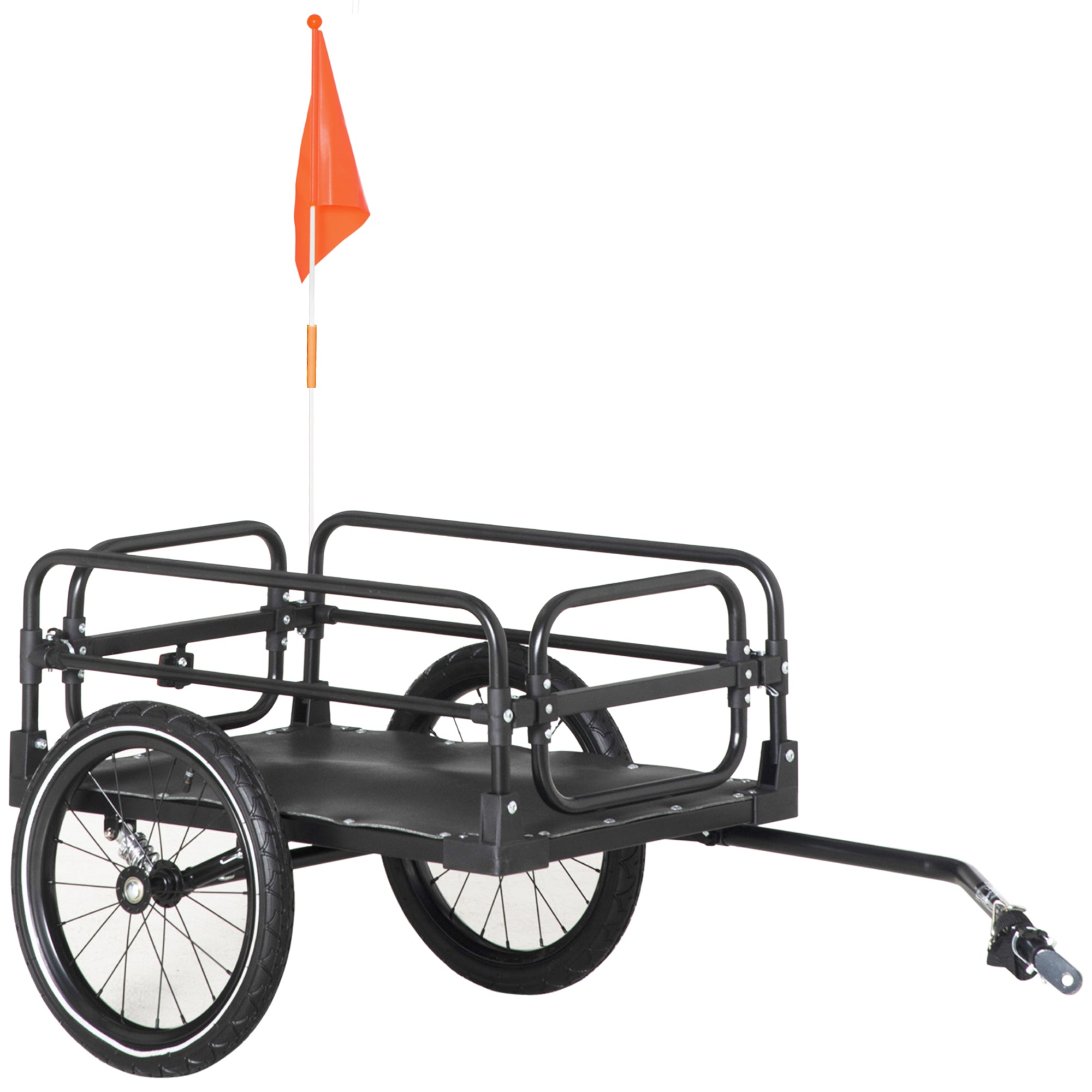 HOMCOM Steel Bike Trailer with Triple Safety, Wagon Bicycle Trailer with Suspension, 2 Wheels Outdoor Storage Carrier, Black - North Peak Garden Furniture