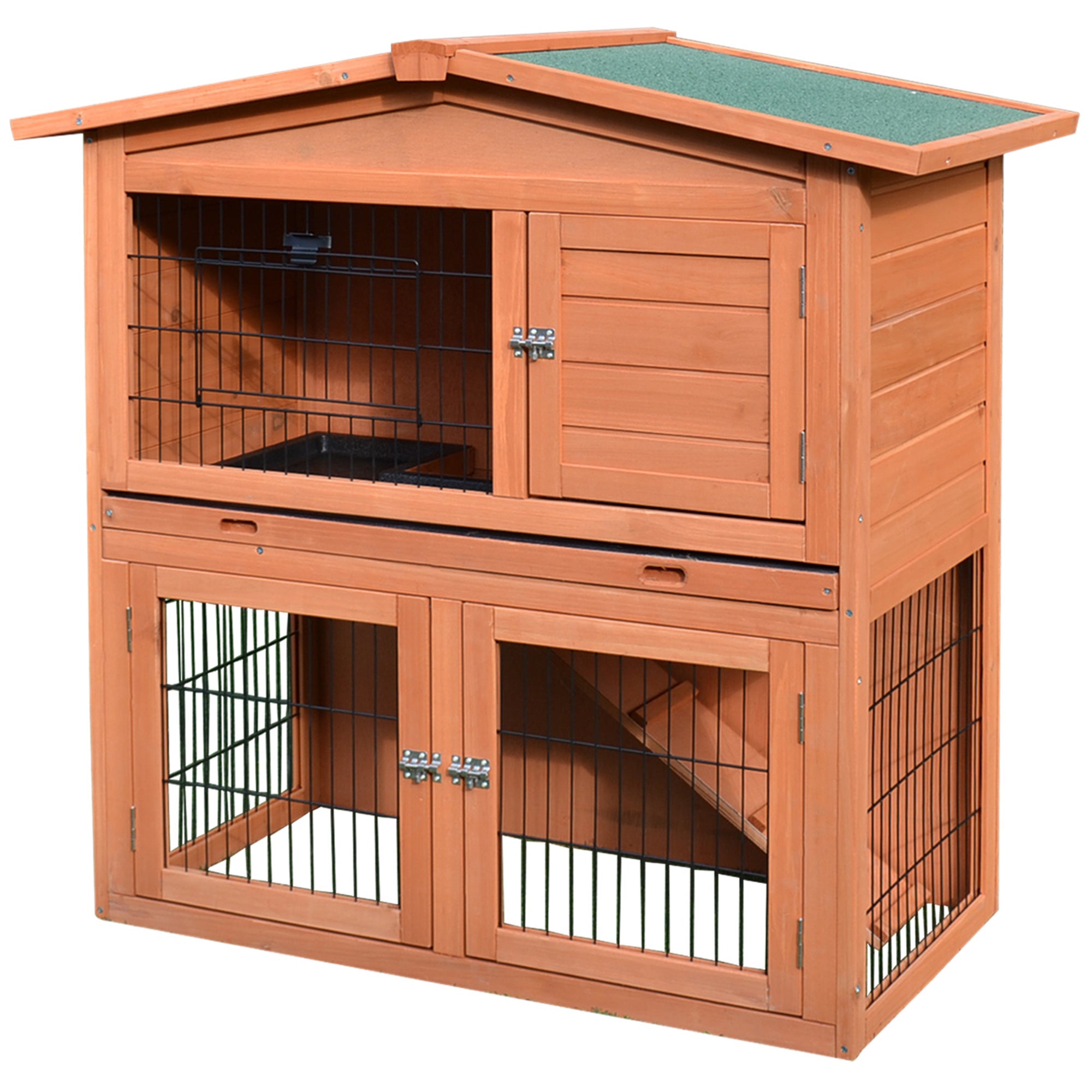 PawHut Rabbit Hutch Outdoor Guinea Pig Hutch 2-Tier Bunny Cage with No-Leak Tray 100.5 x 55 x 101 cm - North Peak Garden Furniture