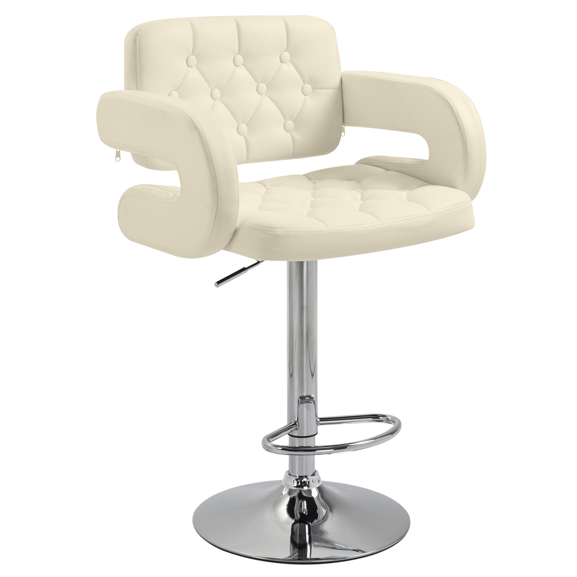 HOMCOM PU Leather Upholstered Swivel Bar Stool, Height Adjustable Barstool with Back, Armrest, Footrest for Kitchen - North Peak Garden Furniture