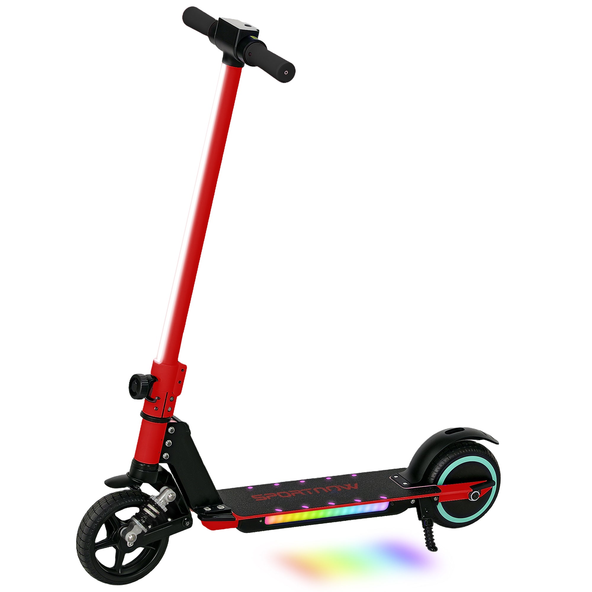 SPORTNOW Folding Electric Scooter for Kids Age 6-14 with Dual Brakes, Front Suspension, LED Colourful Lights and Display, 6.8kg Lightweight Aluminium E Scooter, Up to 14 KM/H & 6 KM, Red - North Peak Garden Furniture
