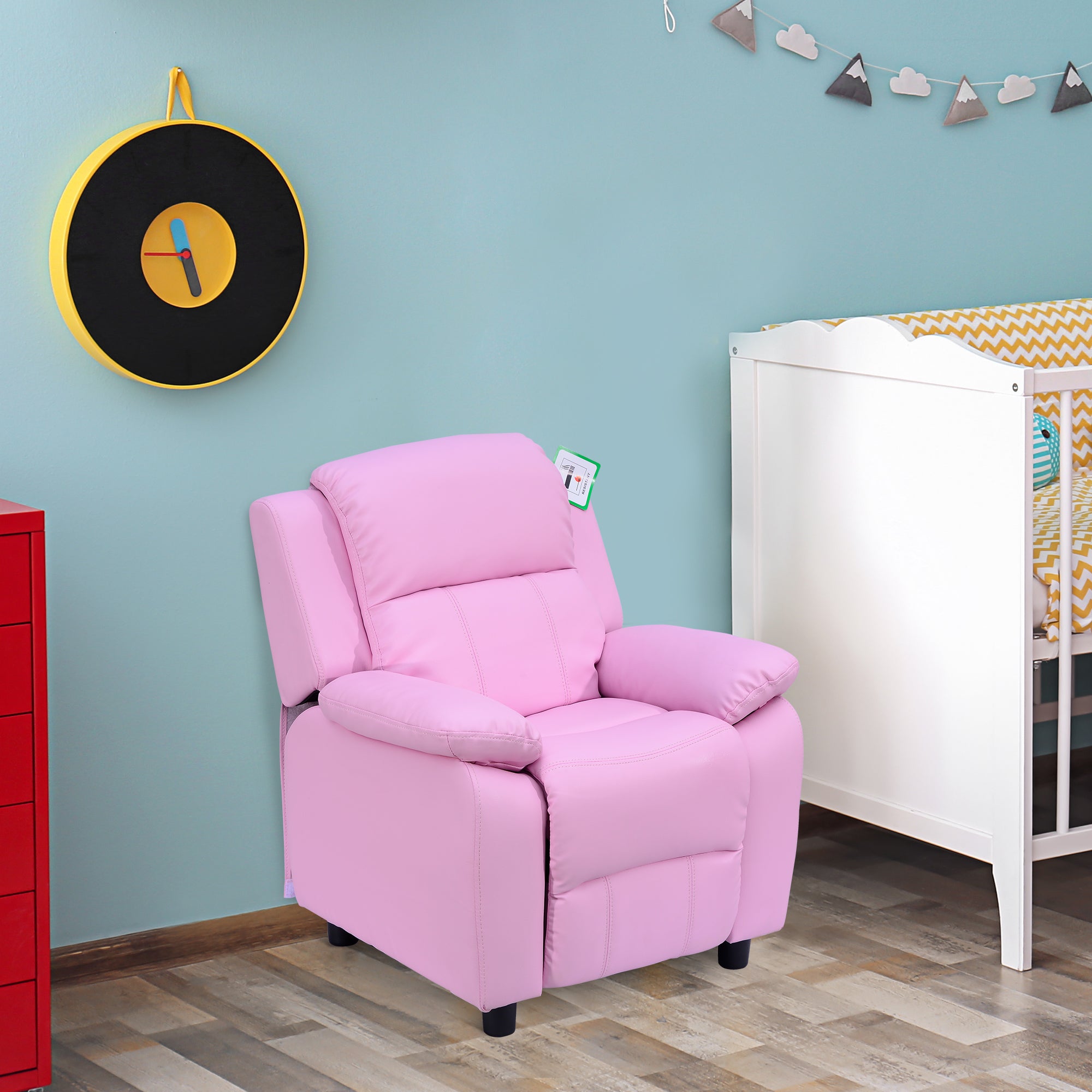 HOMCOM Kids Sofa Armchair Toddler Recliner Children's Chair Lounger Games Chair PU Leather w/ Storage (Pink) - North Peak Garden Furniture