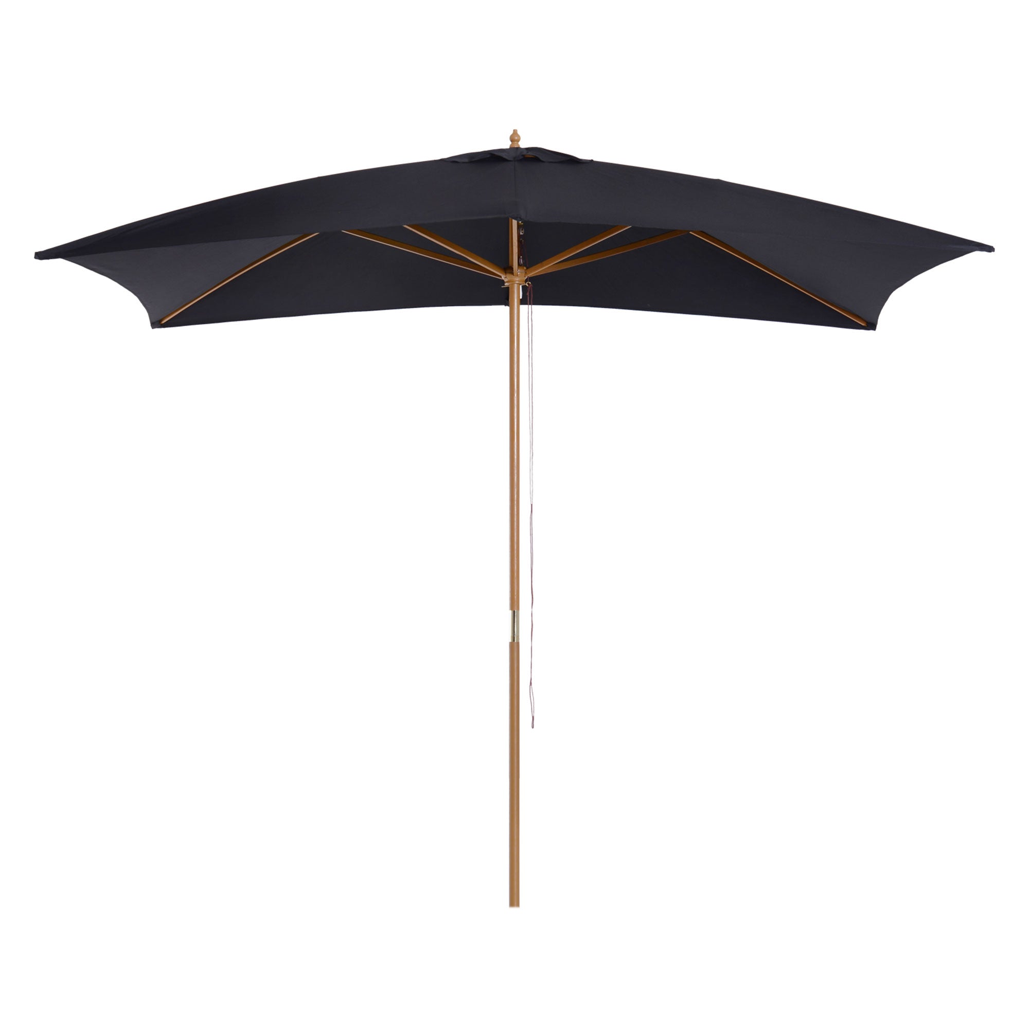 Outsunny 2 x 3m Wooden Garden Parasol Umbrella Outdoor Sun Shade Canopy, Black - North Peak Garden Furniture