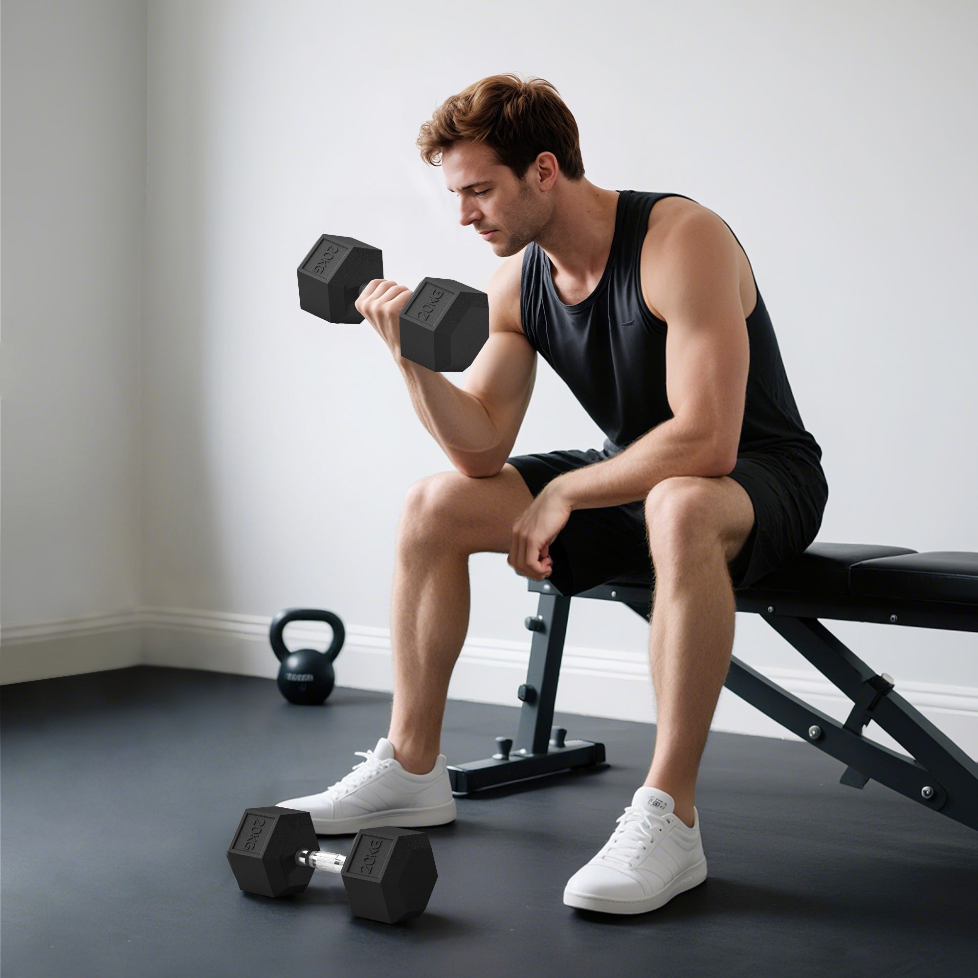 HOMCOM 40KG Rubber Hex Dumbbell Portable Hand Weights Dumbbell Home Gym
