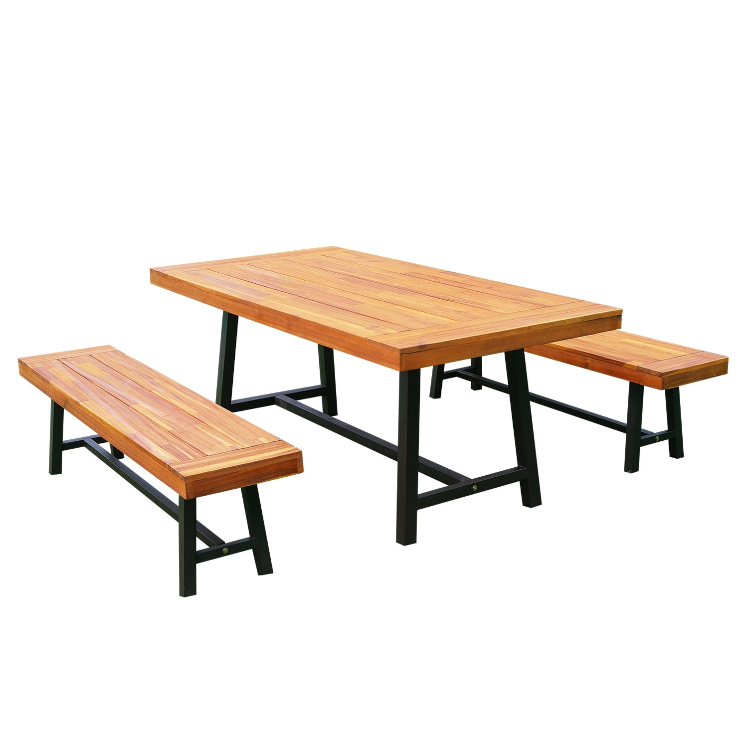 Outsunny Garden 3 Pieces Acacia Wood Picnic Table and 2 Benches Set Dining Trestle Beer Table Patio Outdoor Indoor Furniture - North Peak Garden Furniture