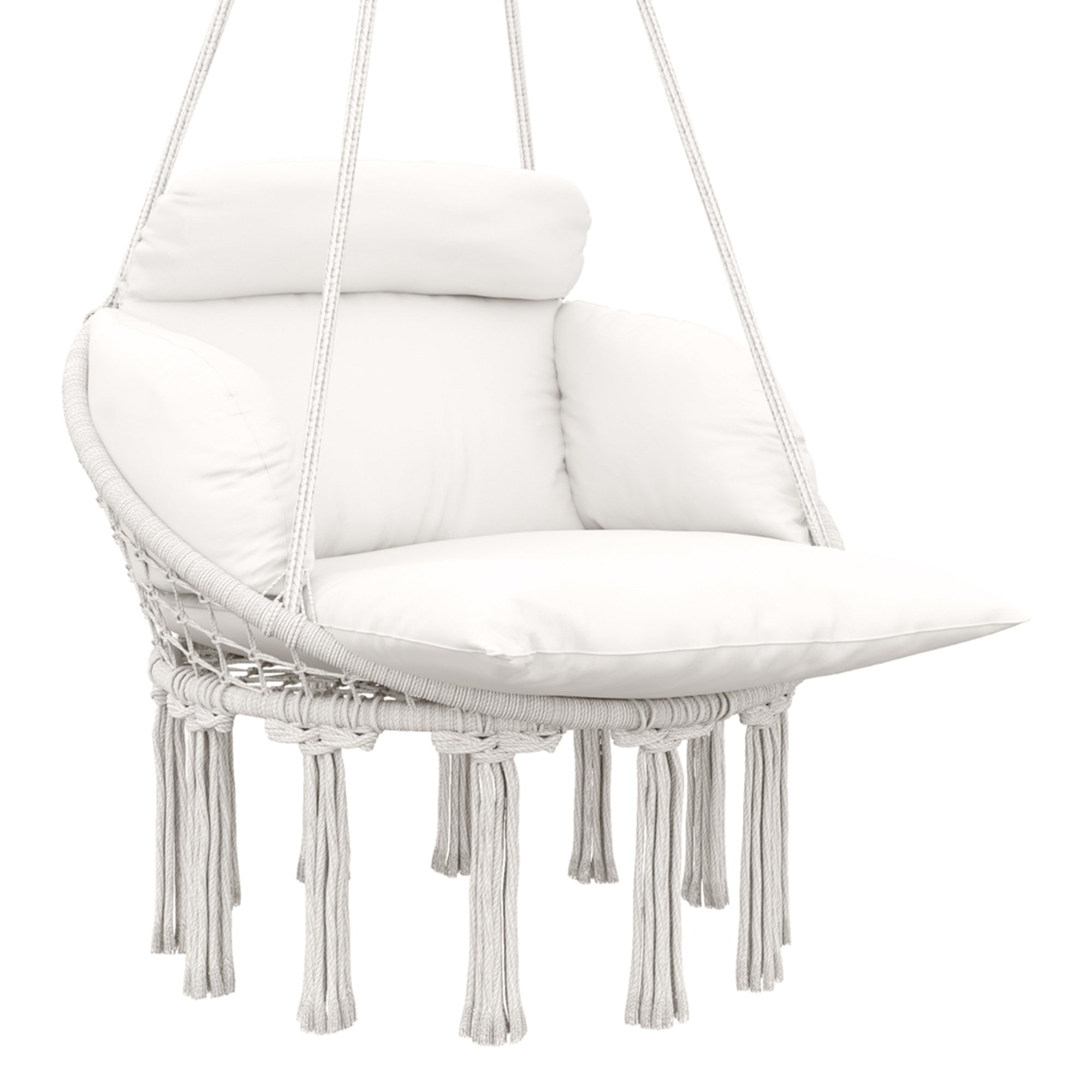 Outsunny Hanging Chair Outdoor Hammock Chair with Soft Cushion, Cotton Rope Boho Style Swing Chair, Hanging Garden Swing Seat for Indoor Outdoor, Cream White - North Peak Garden Furniture