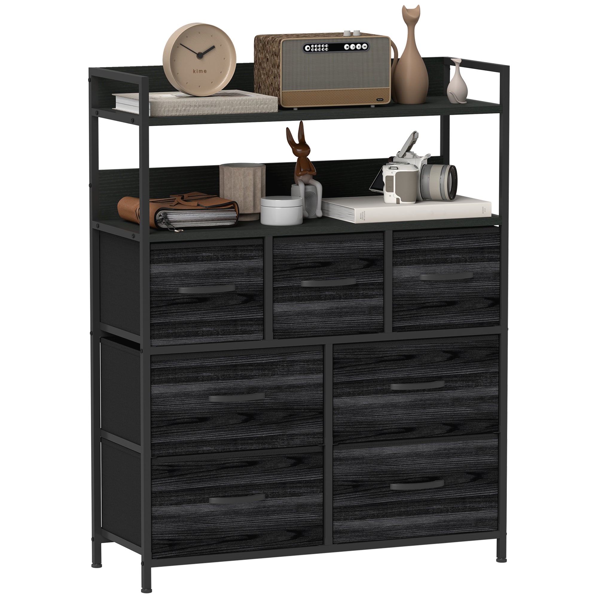HOMCOM Rustic Chest of Seven Fabric Drawers - Black - North Peak Garden Furniture