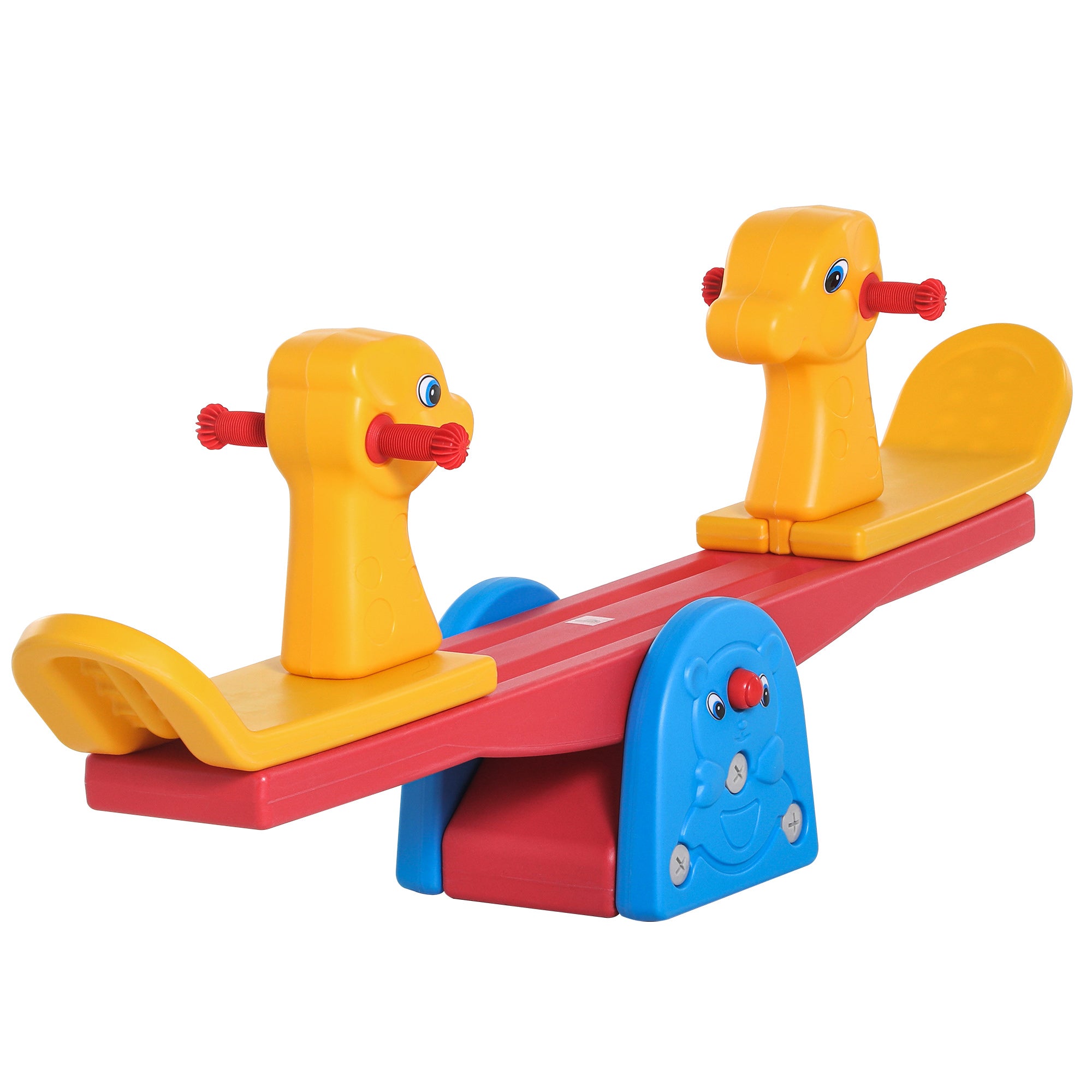 HOMCOM Kids Seesaw Safe Teeter Totter 2 Seats with Easy-Grip Handles, Safe, Indoor Outdoor Living Room Playroom Backyard Equipment, for 1-4 years old Multicolor - North Peak Garden Furniture