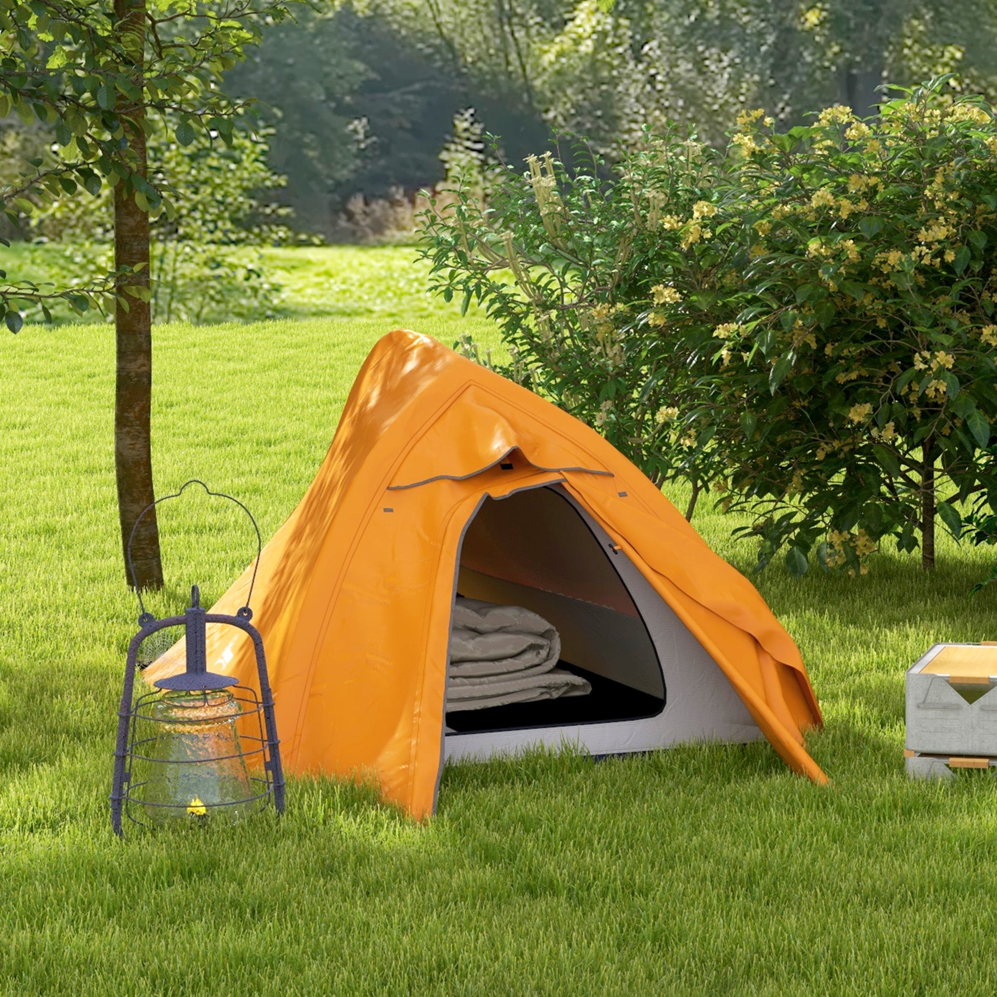 Outsunny Double Layer Camping Tent, 1-2 Man Backpacking Tent with Carry Bag, 2000mm Waterproof and Lightweight, Orange - North Peak Garden Furniture