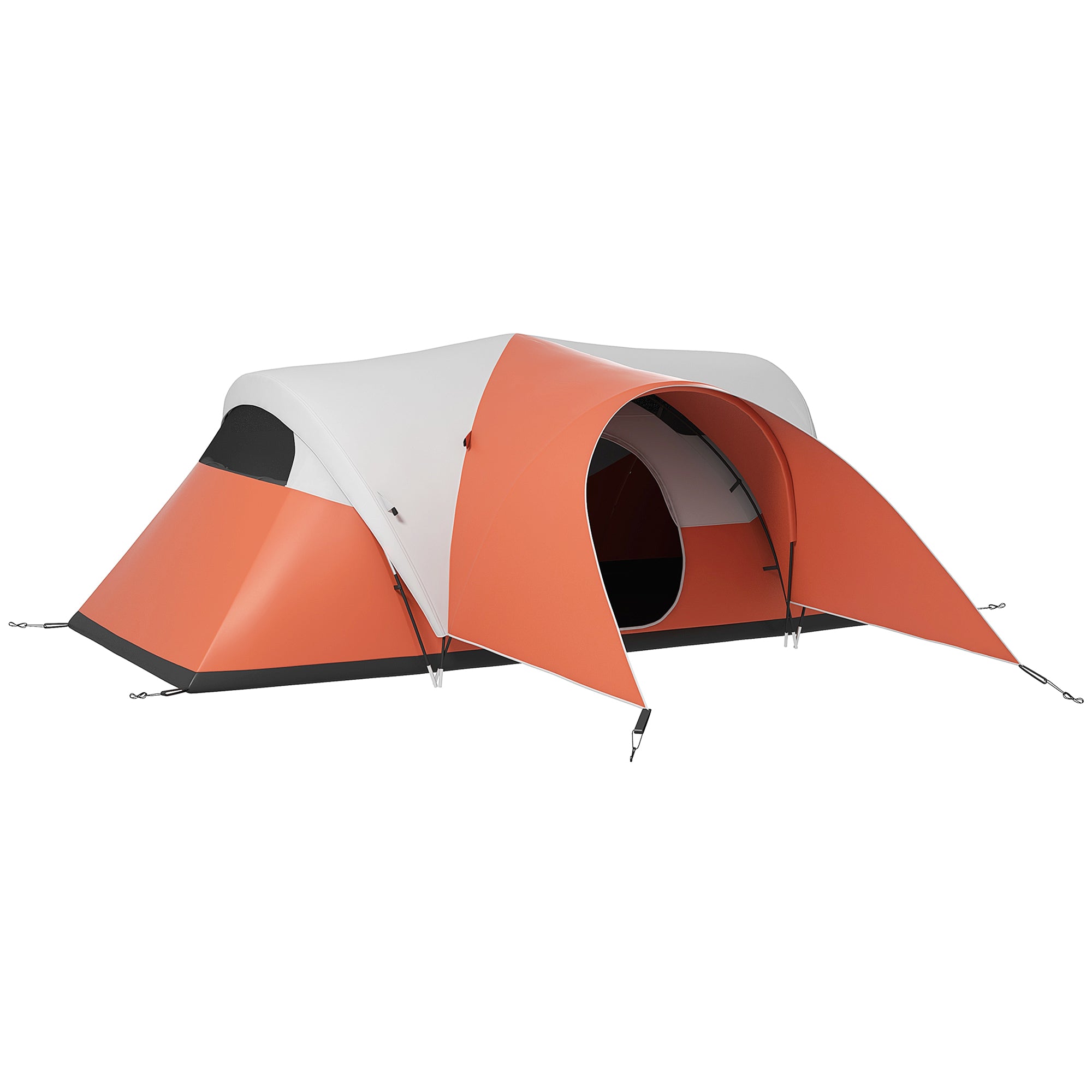 Outsunny 3000mm Waterproof Camping Tent for 5-6 Man, Family Tent with Porch and Sewn in Groundsheet, Portable with Bag, Orange - North Peak Garden Furniture