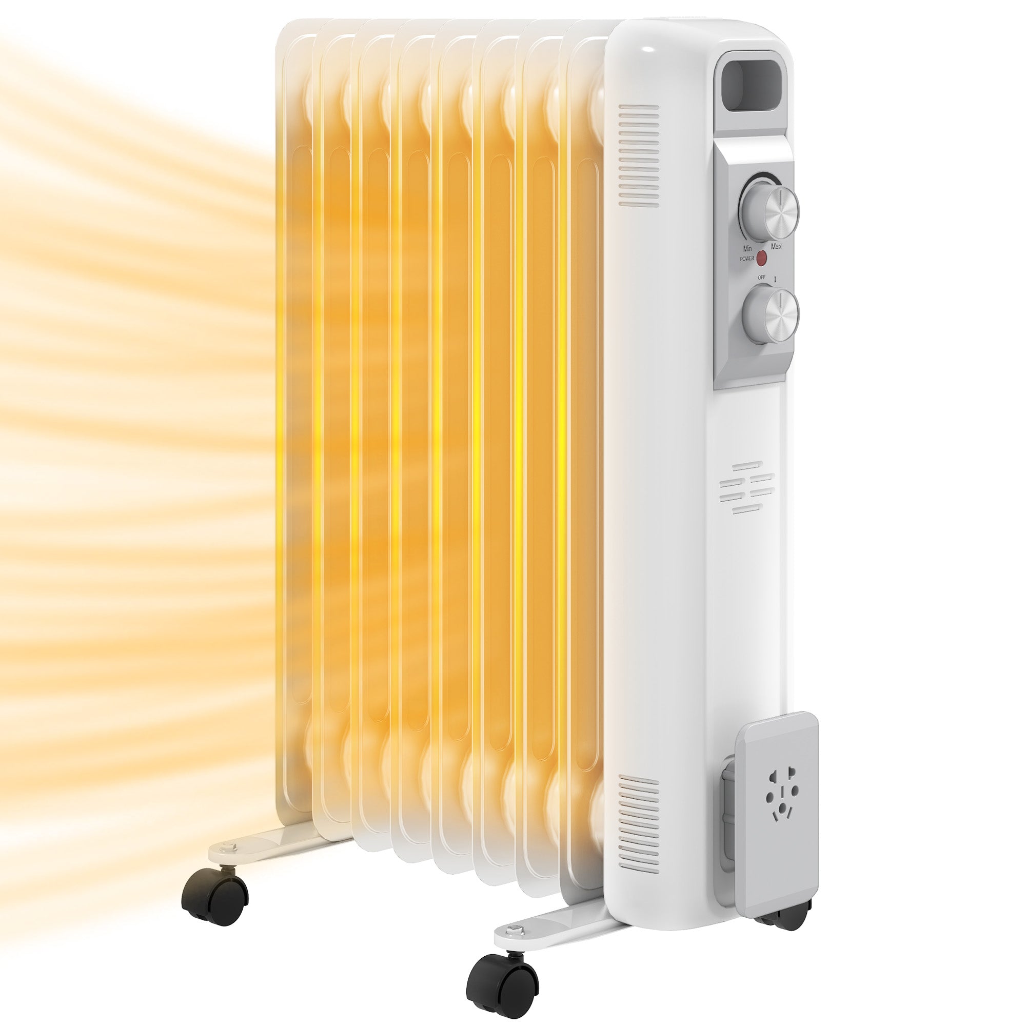HOMCOM 2kW Nine Fin Oil-Filled Radiator - White - North Peak Garden Furniture