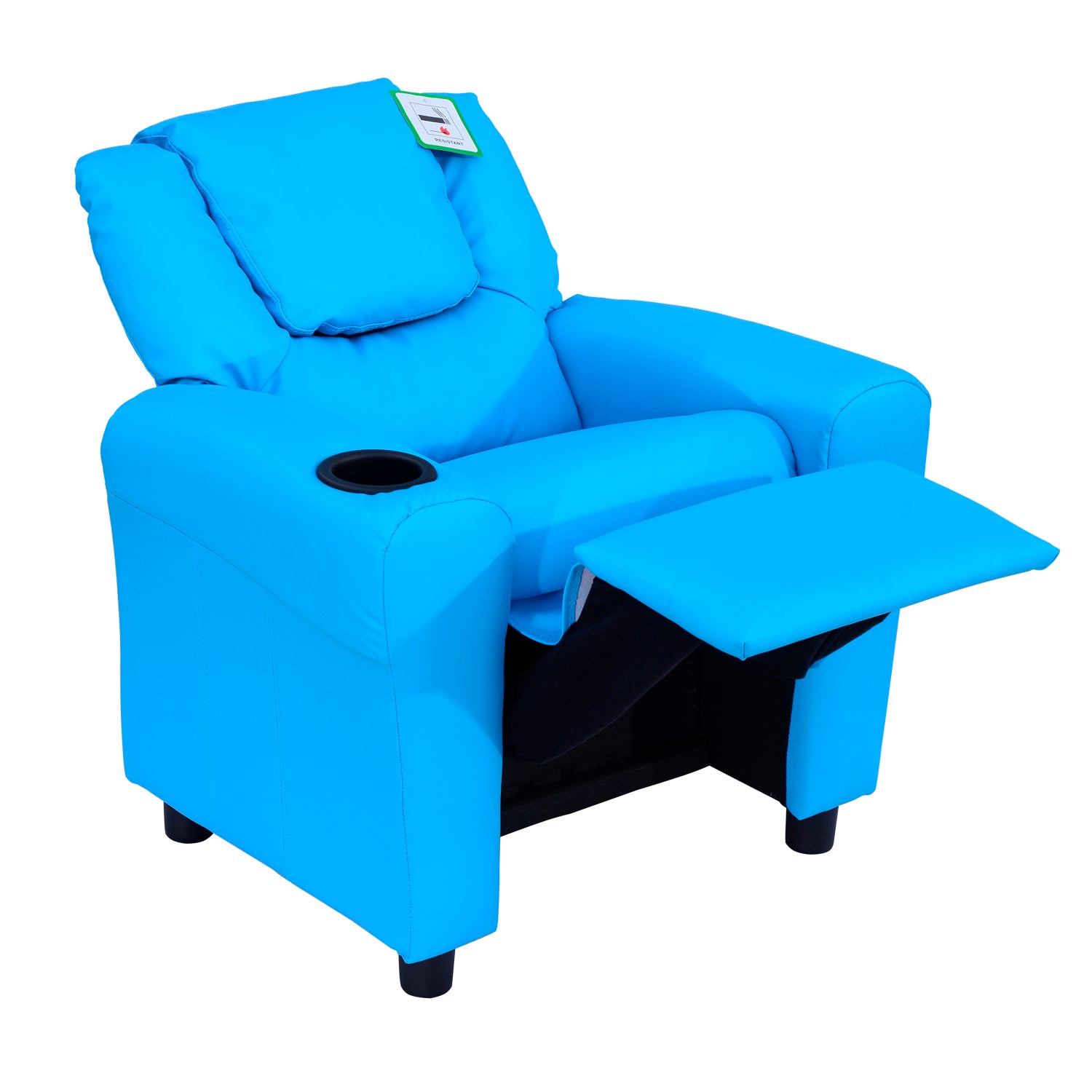 HOMCOM Kids Recliner Chair, PU Leather with Adjustable Backrest, Footrest, Padded Headrest, Blue - North Peak Garden Furniture
