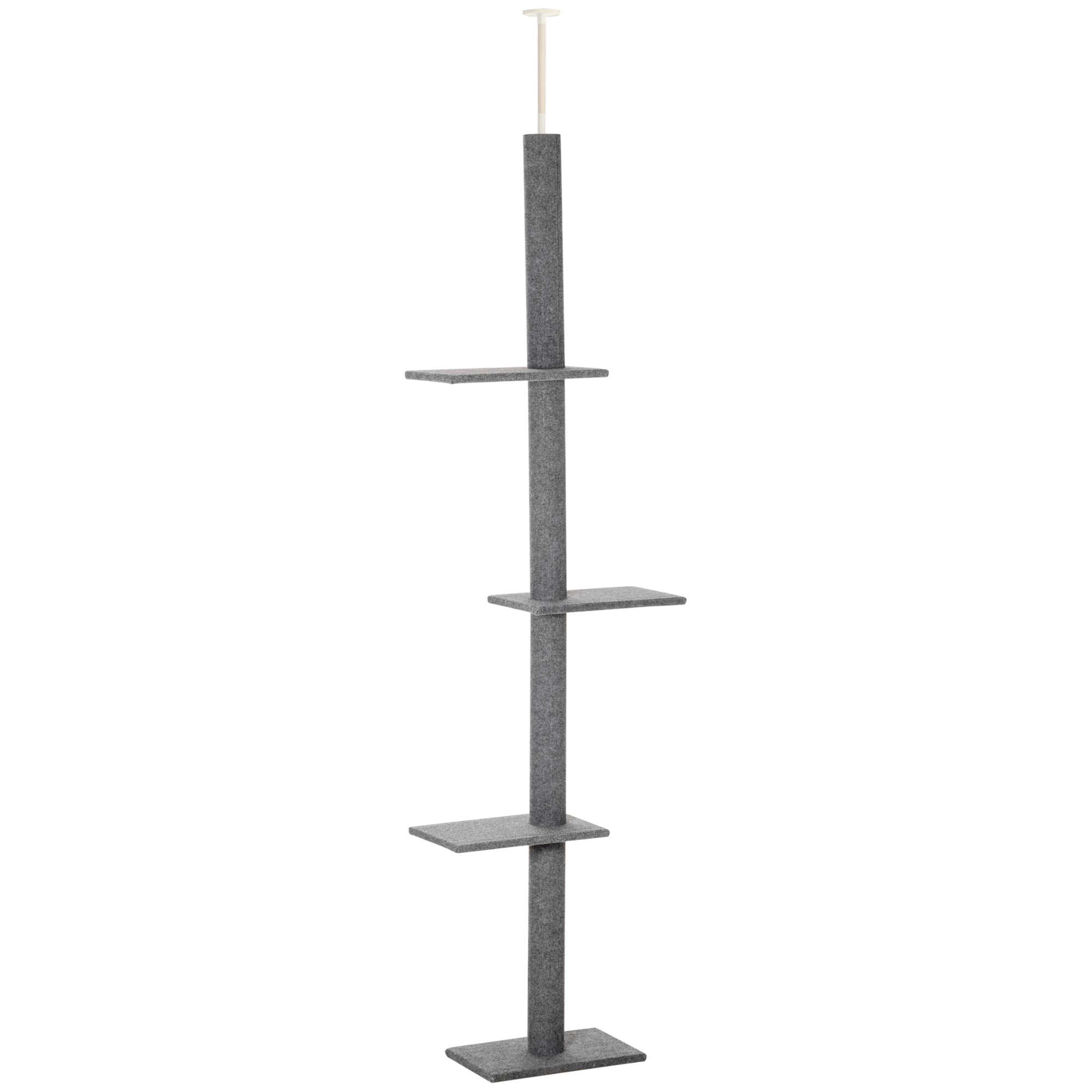 PawHut 260cm Floor To Ceiling Cat Tree for Indoor Cats w/ Three Platforms Activity Centre - Grey - North Peak Garden Furniture