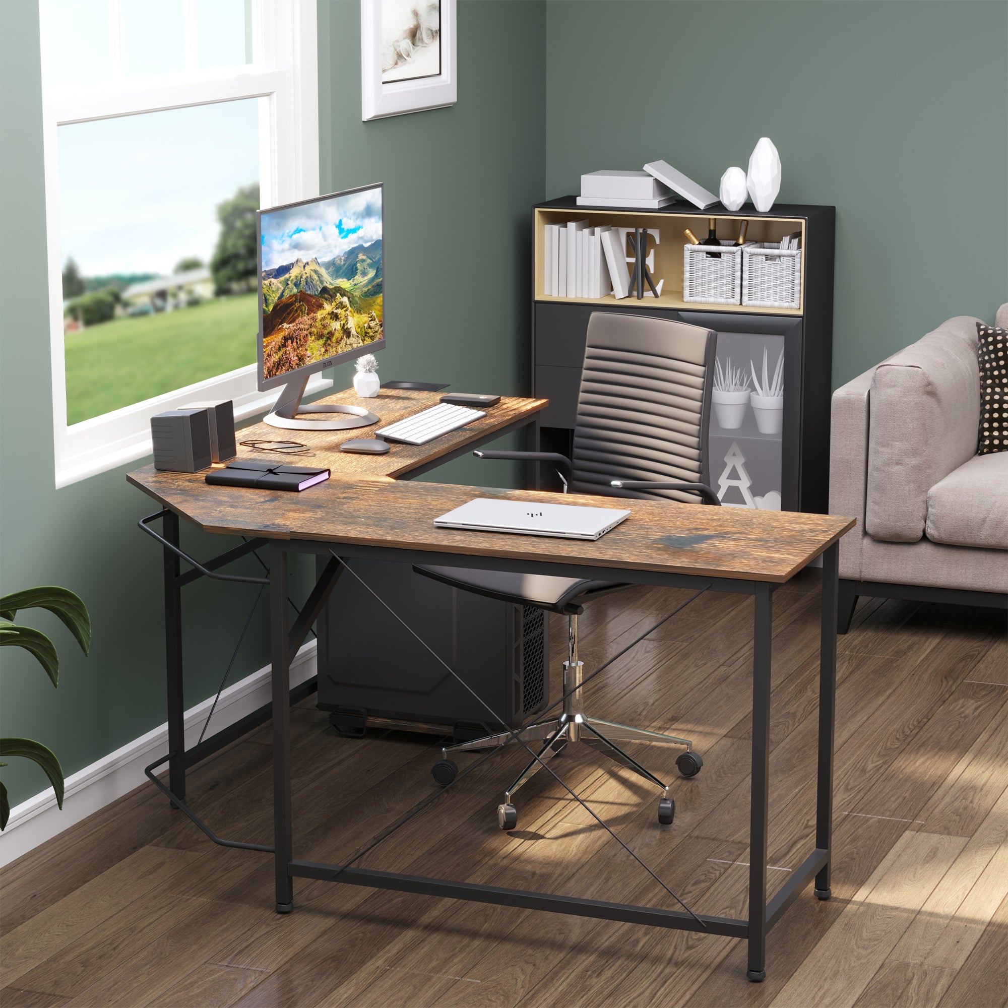 HOMCOM Corner Gaming Desk L-Shape Computer PC Workstation Home Office Three Worktop Writing Table 150 x 150 x 75 cm - North Peak Garden Furniture