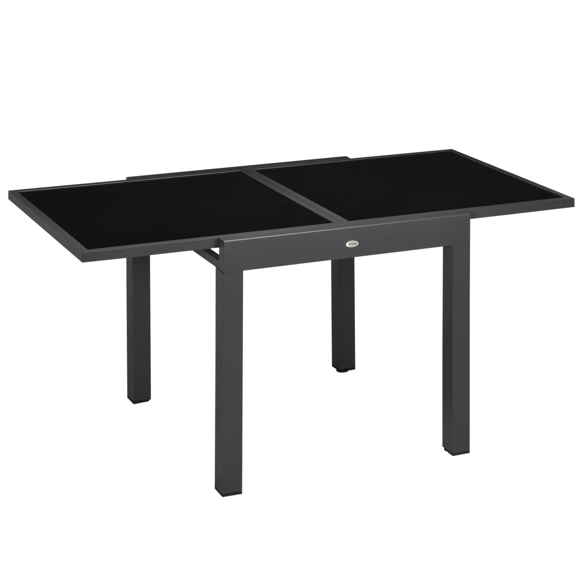 Outsunny Extending Garden Table, Outdoor Dining Table with Aluminium Frame and Tempered Glass Tabletop, 80/160 x 80 x 75 cm, Black - North Peak Garden Furniture