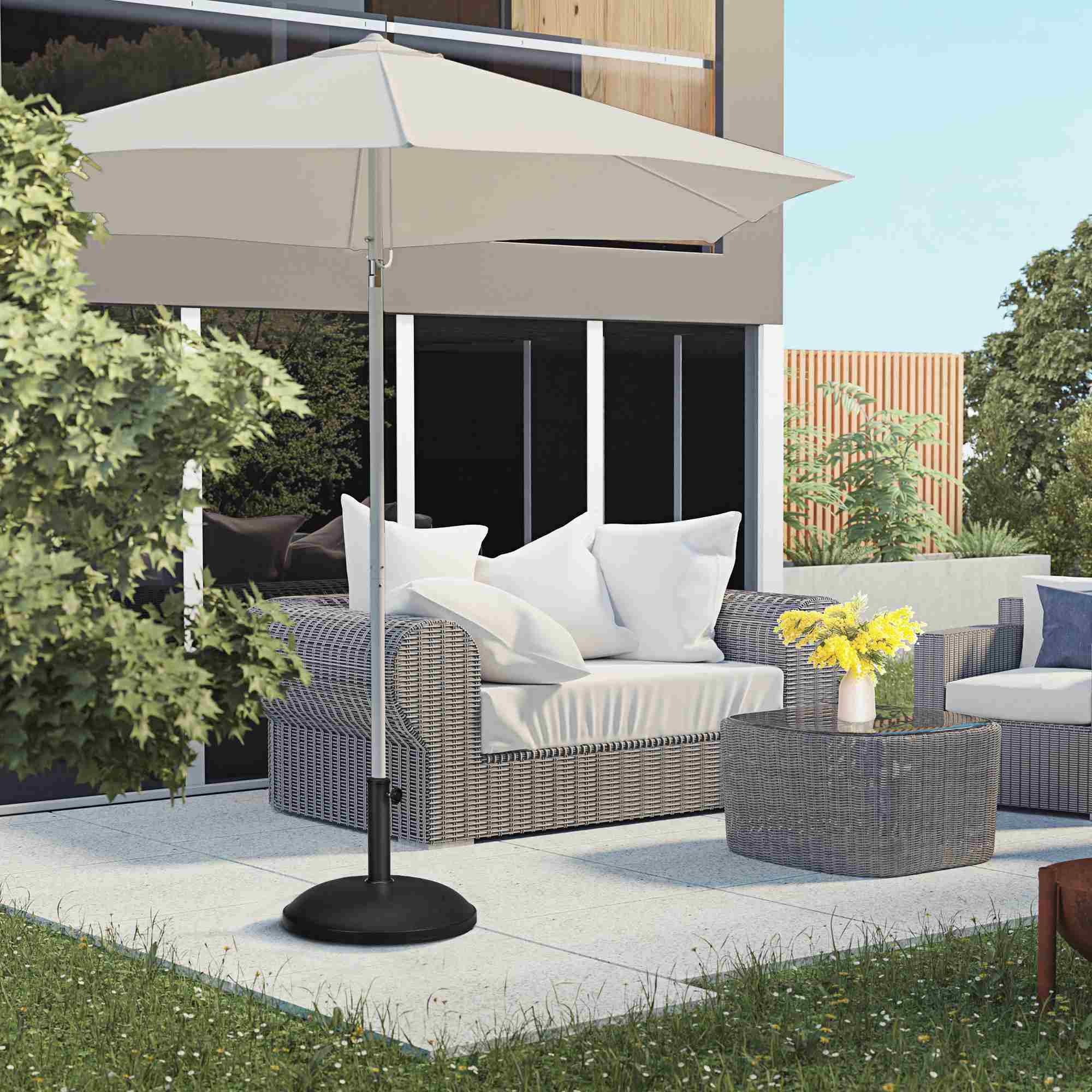 Outsunny 25kgs Round Parasol Base Concrete Umbrella Weight Stand Patio Outdoor Black Dia 49cm - North Peak Garden Furniture