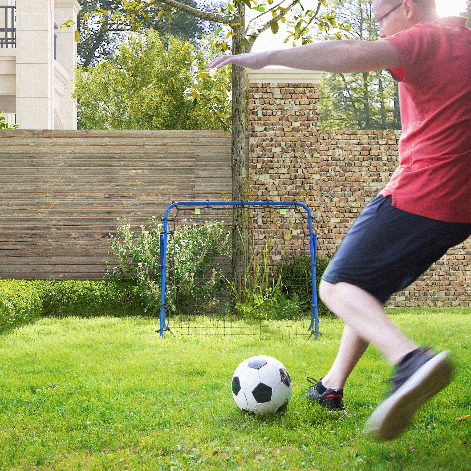 HOMCOM Adjustable Rebounder Net Kickback Target Goal for Teens Adults Training, Blue - North Peak Garden Furniture
