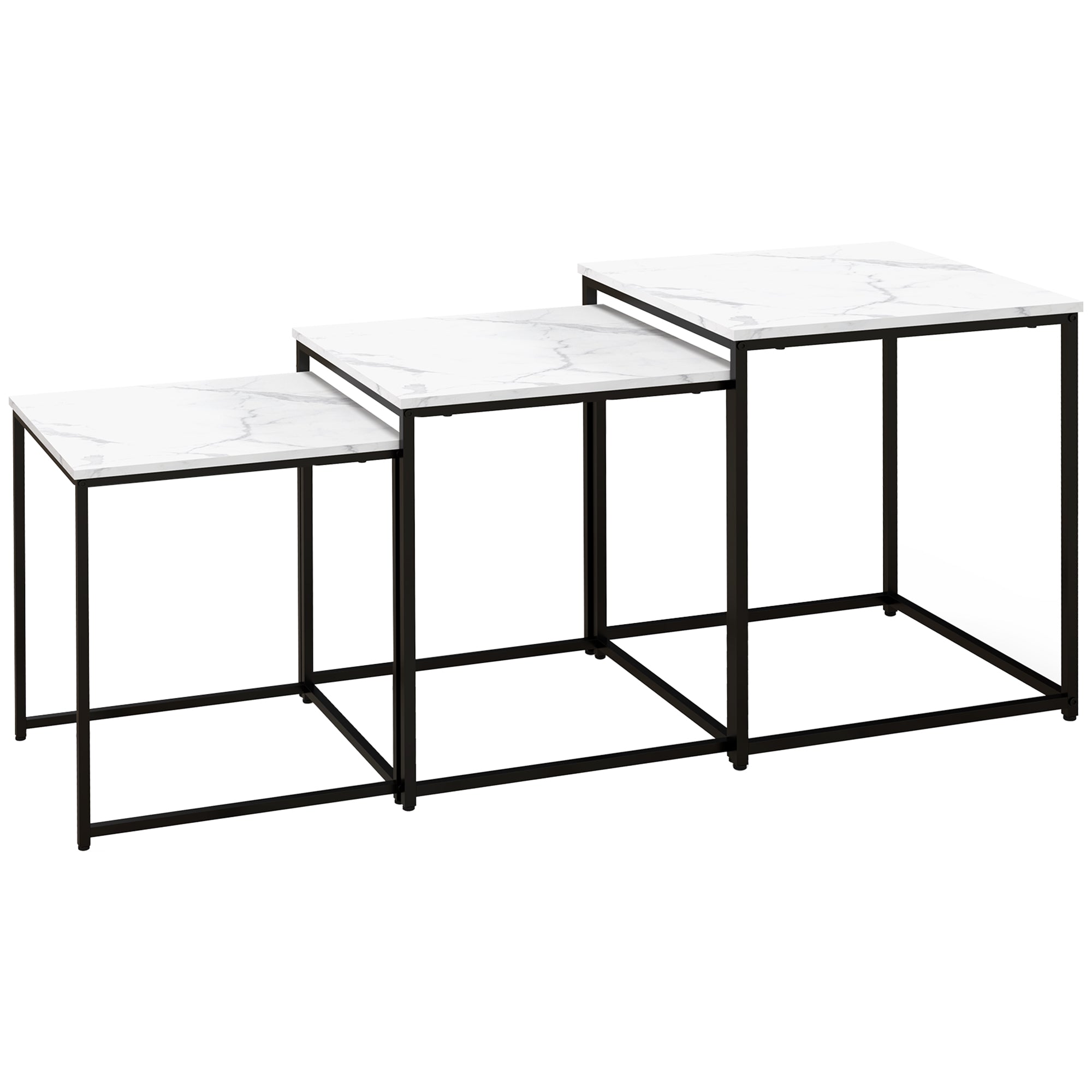 HOMCOM Three Nest of Tables, Marble Effect Finish