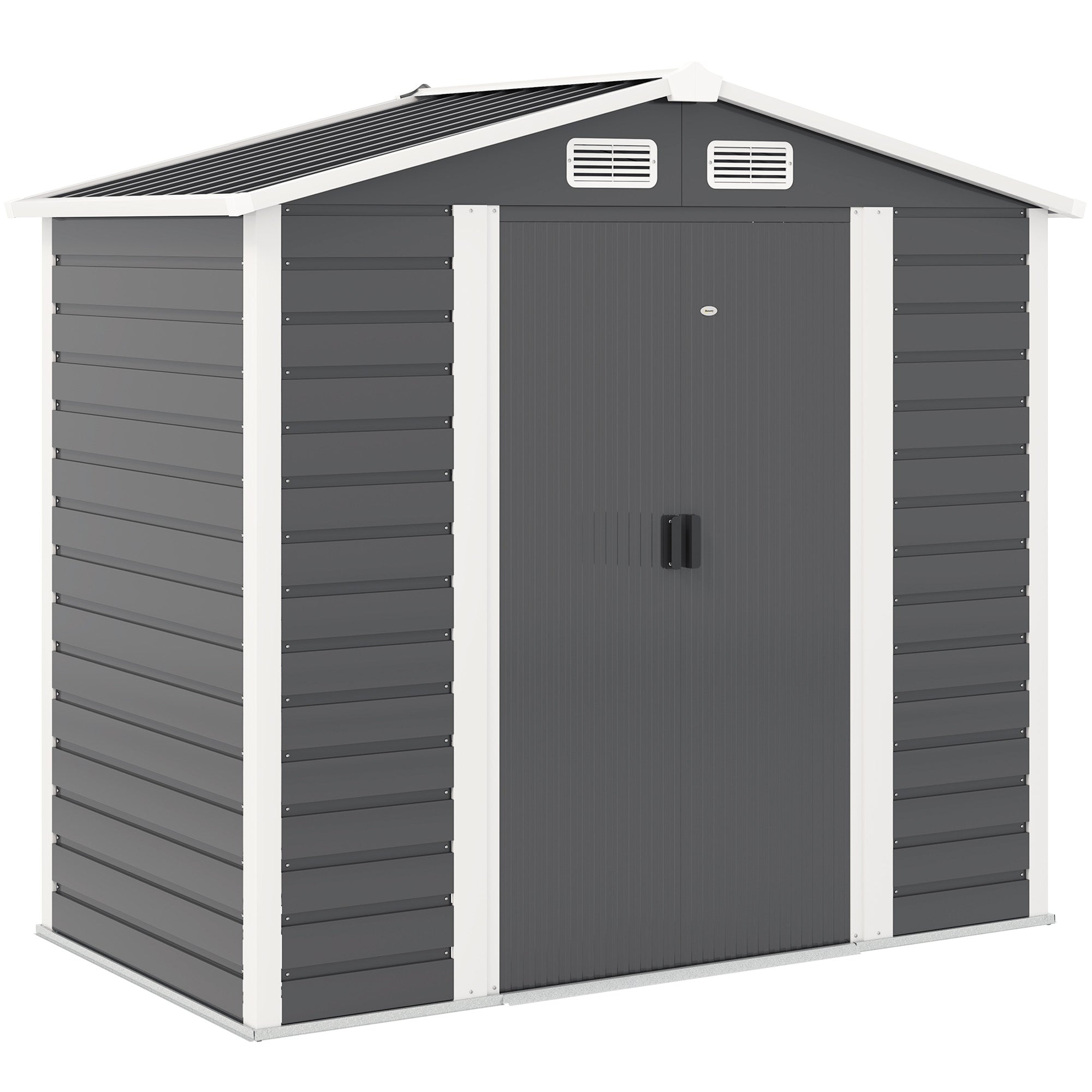 Outsunny 7 x 4ft Garden Shed, Easy to Assemble, Upgraded Galvanised Steel Frame with Foundation Kit, Double Doors with Lock, Outdoor Metal Shed with Vents and Gloves, Garden Storage Shed, Dark Grey - North Peak Garden Furniture