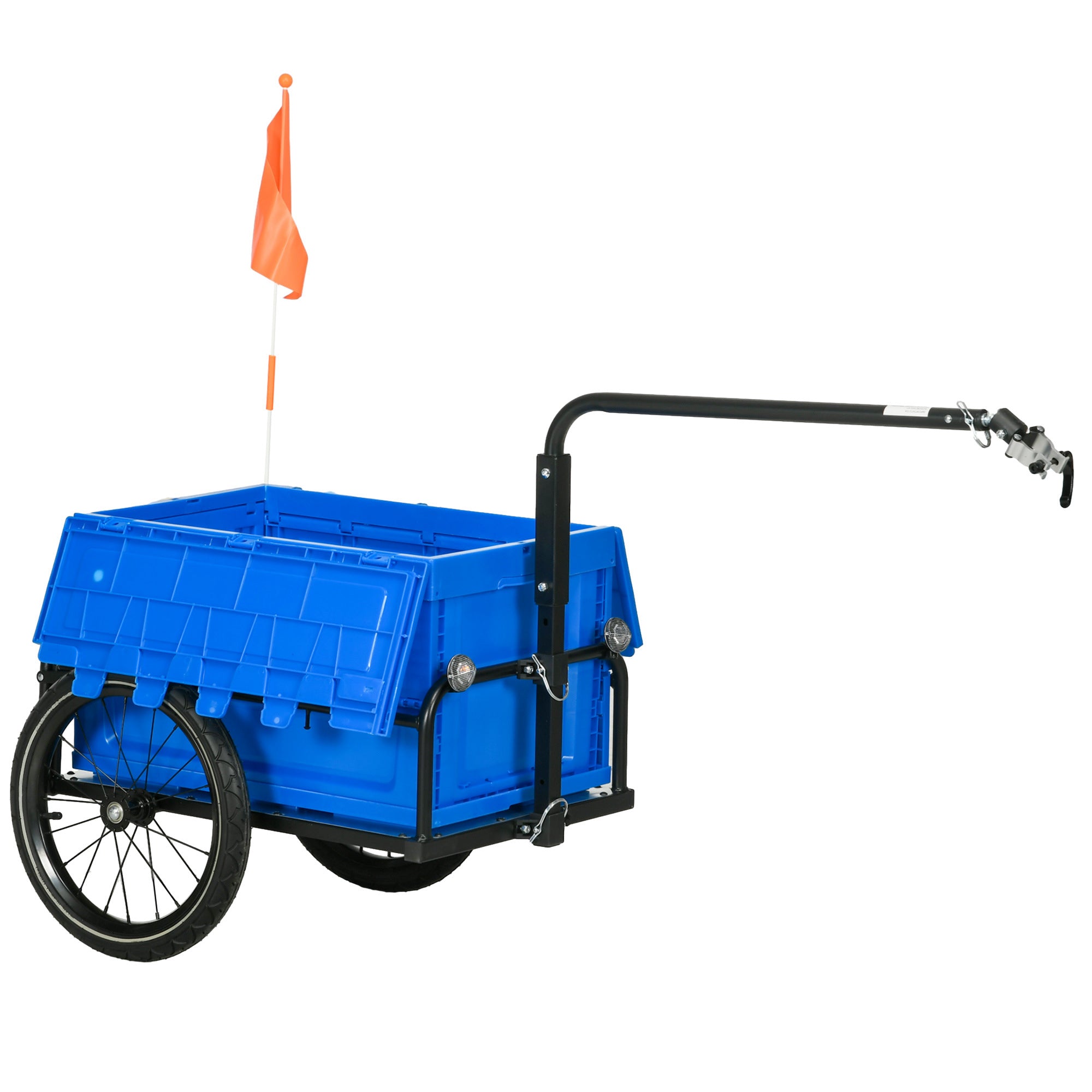 HOMCOM Steel Trailer for Bike, Bicycle Cargo Trailer with 65L Foldable Storage Box and Safe Reflectors, Max Load 40KG, Blue - North Peak Garden Furniture