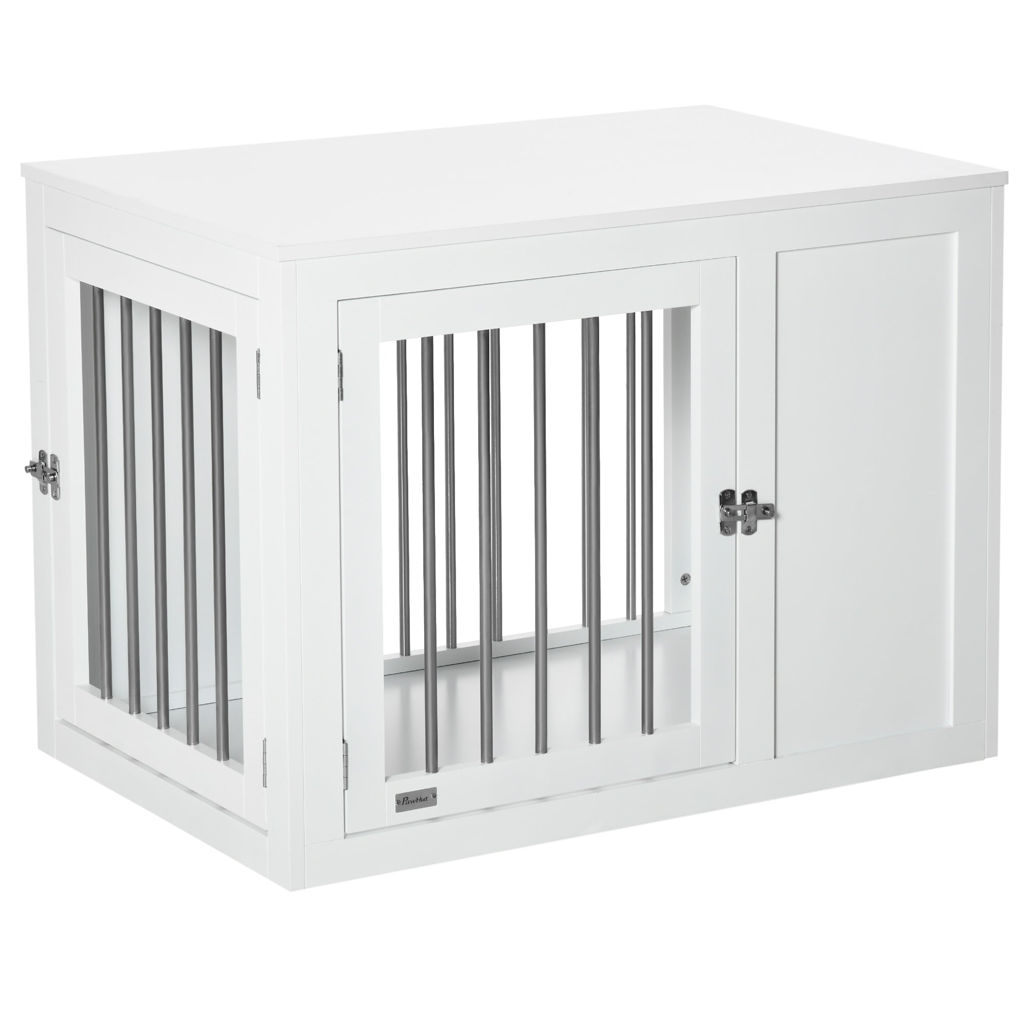 PawHut 2-in-1 Dog Cage and Side Table, with Two Lockable Doors, for Medium Dogs - White - North Peak Garden Furniture